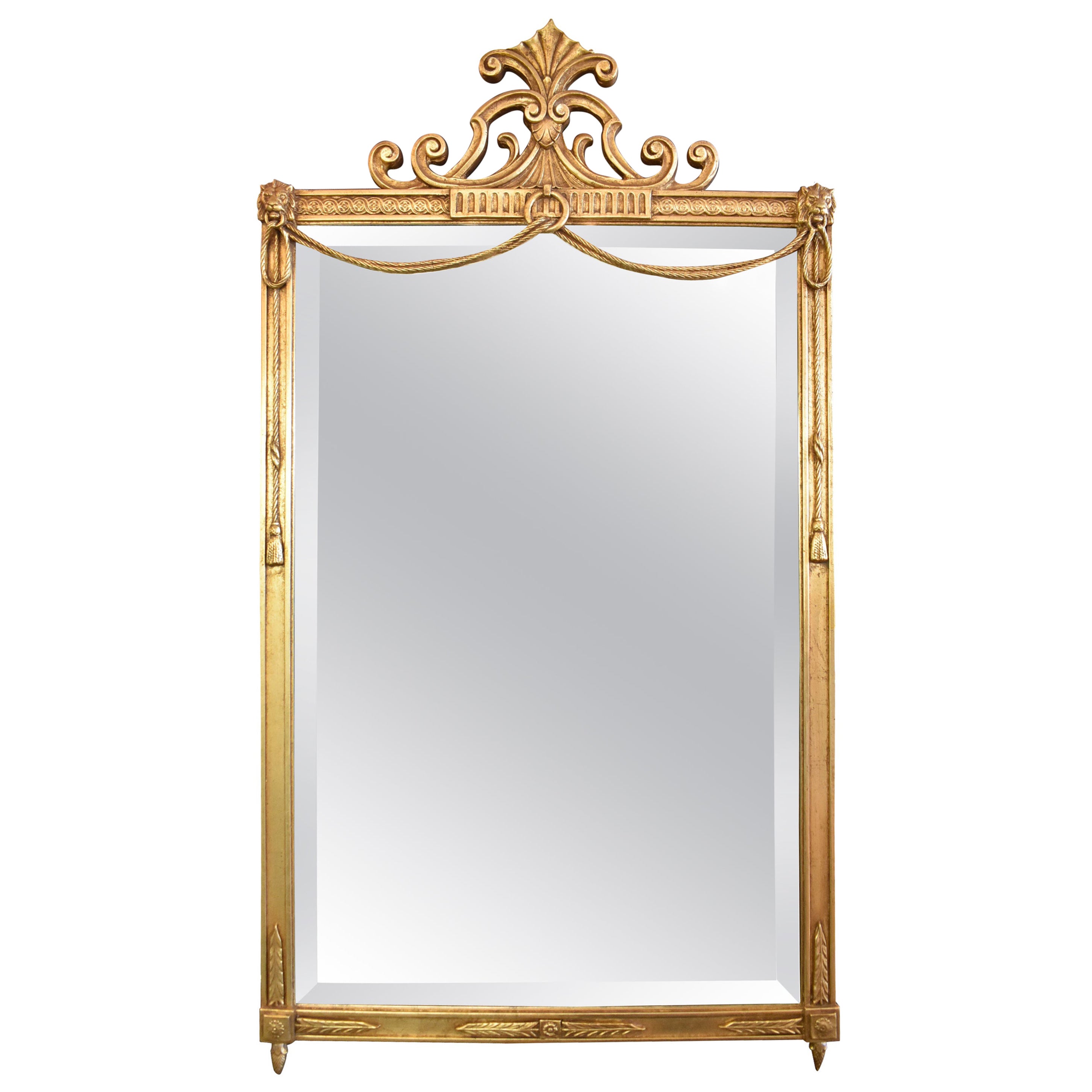 Friedman Brothers Carved French Style Gilt Beveled Mirror Rope Swag Lions Head