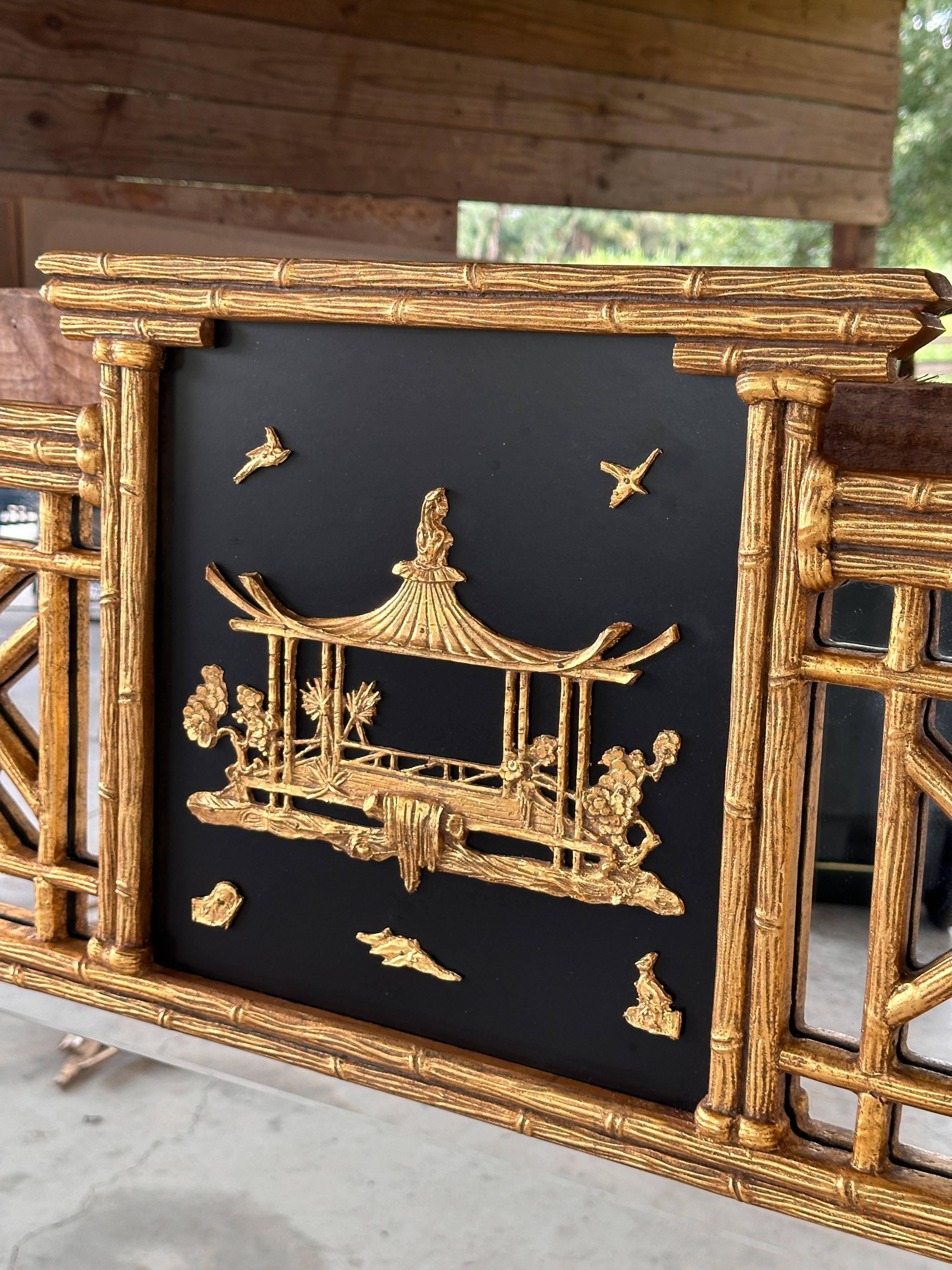 Friedman Brothers Chinoiserie Regency Gilt Faux Bamboo Pagoda Wall Mirror 5