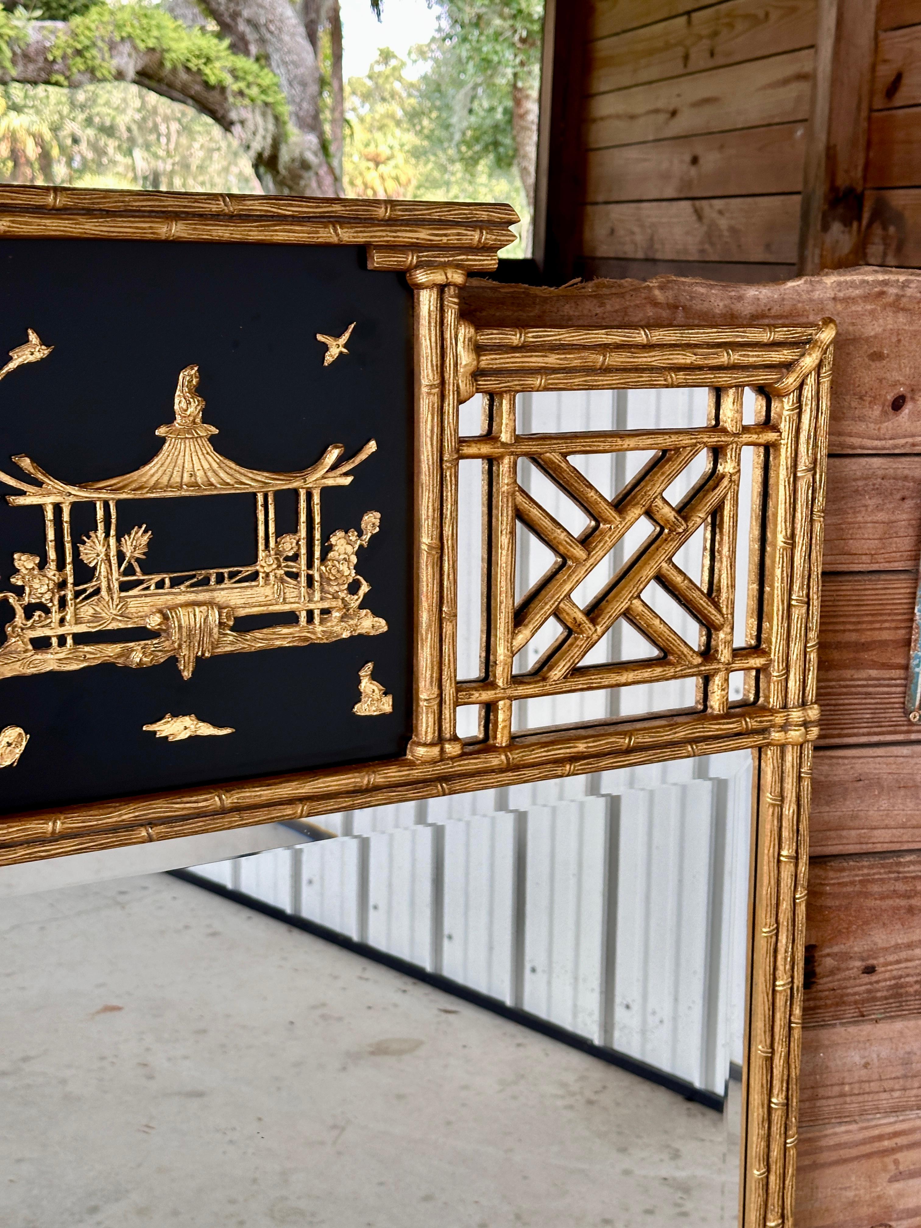 Friedman Brothers Chinoiserie Regency Gilt Faux Bamboo Pagoda Wall Mirror 12
