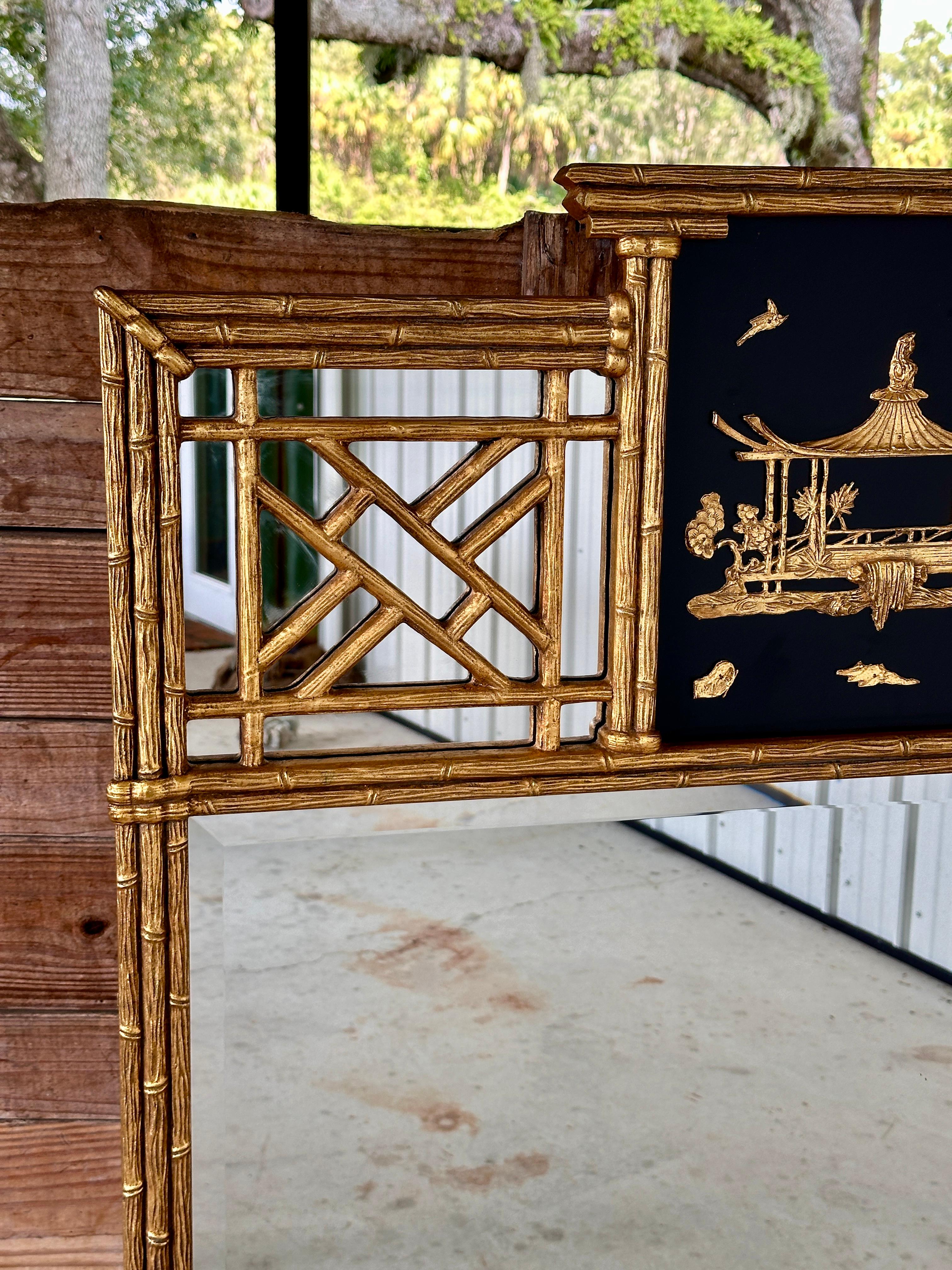Friedman Brothers Chinoiserie Regency Gilt Faux Bamboo Pagoda Wall Mirror 13