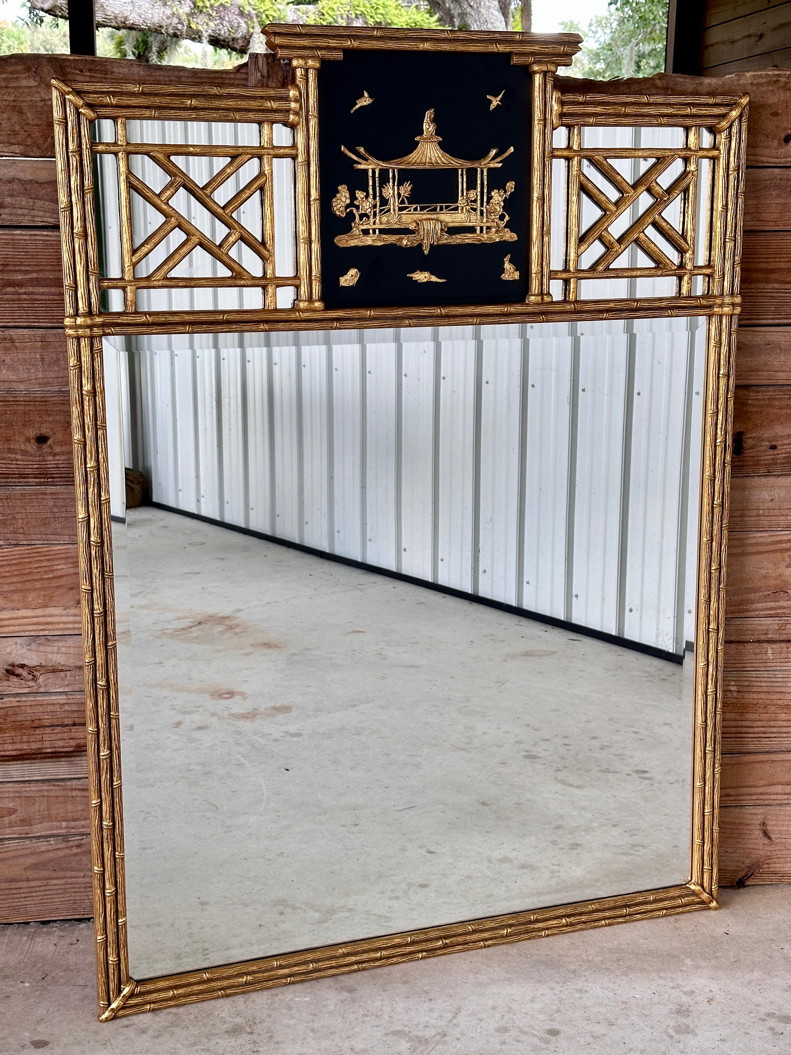 Friedman Brothers Chinoiserie Regency Gilt Faux Bamboo Pagoda Wall Mirror 2