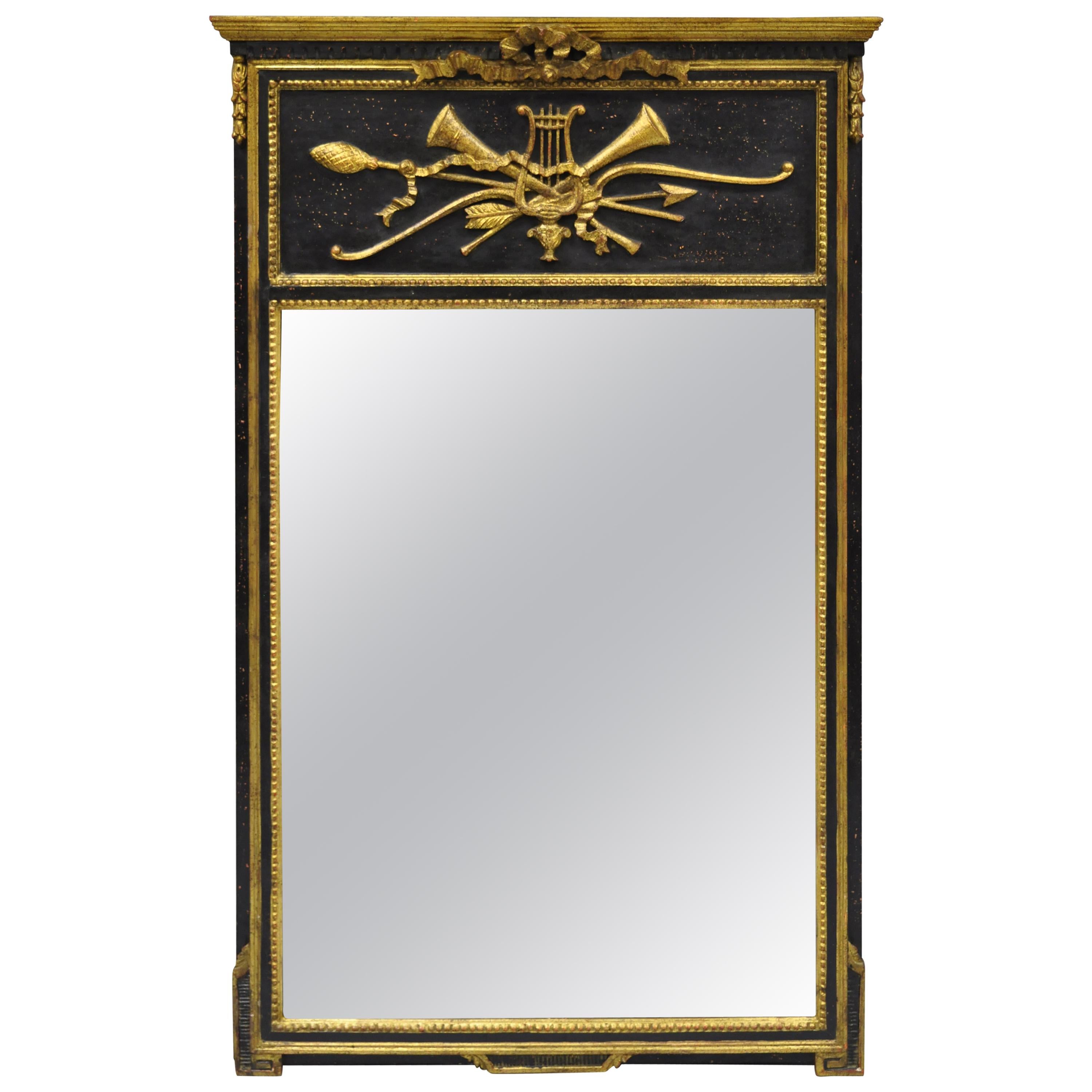 Friedman Brothers French Neoclassical Style Black and Gold Console Wall Mirror