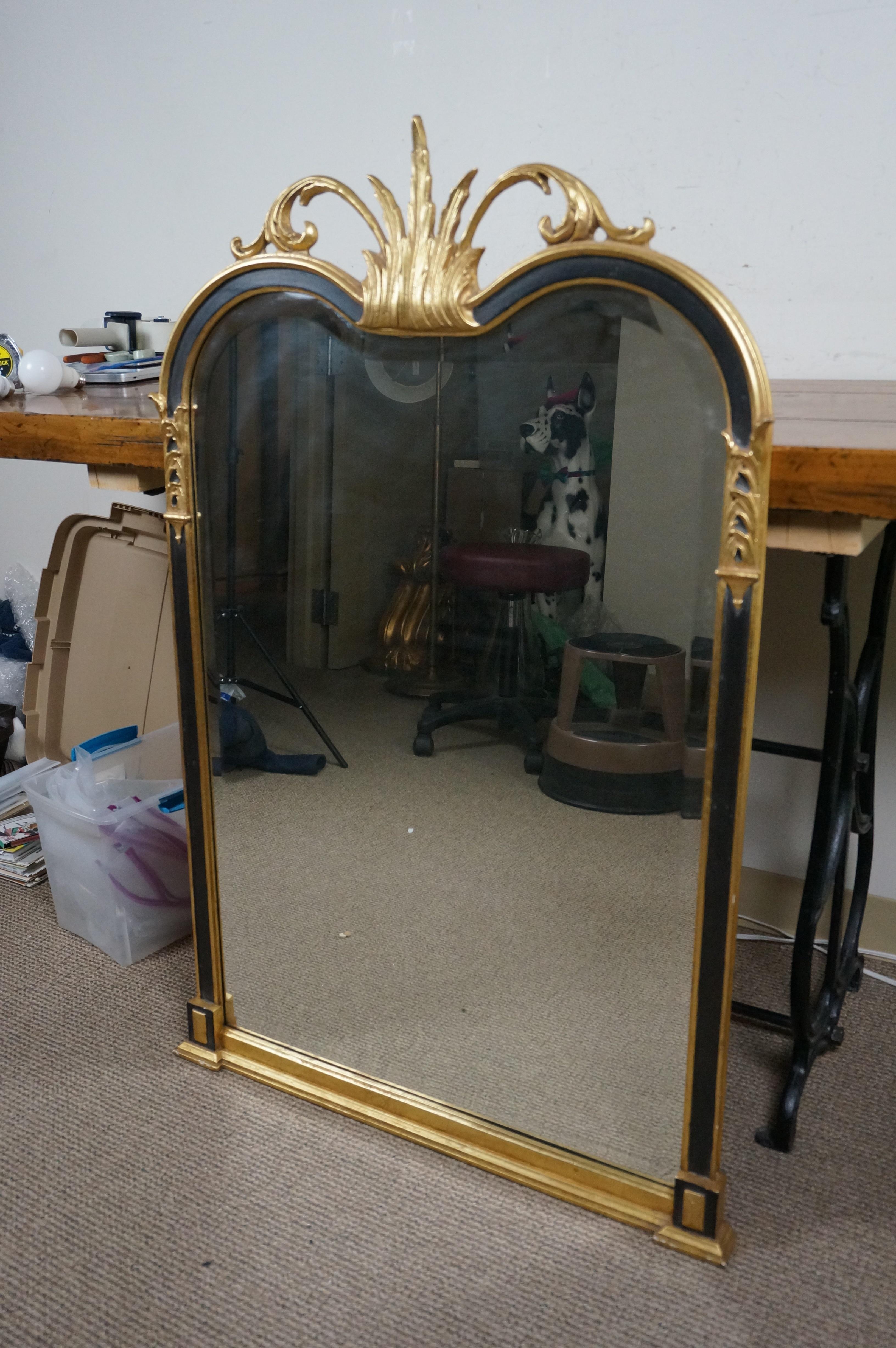 Friedman Brothers Hollywood Regency Empire Black & Gold Wall Vanity Mirror 46