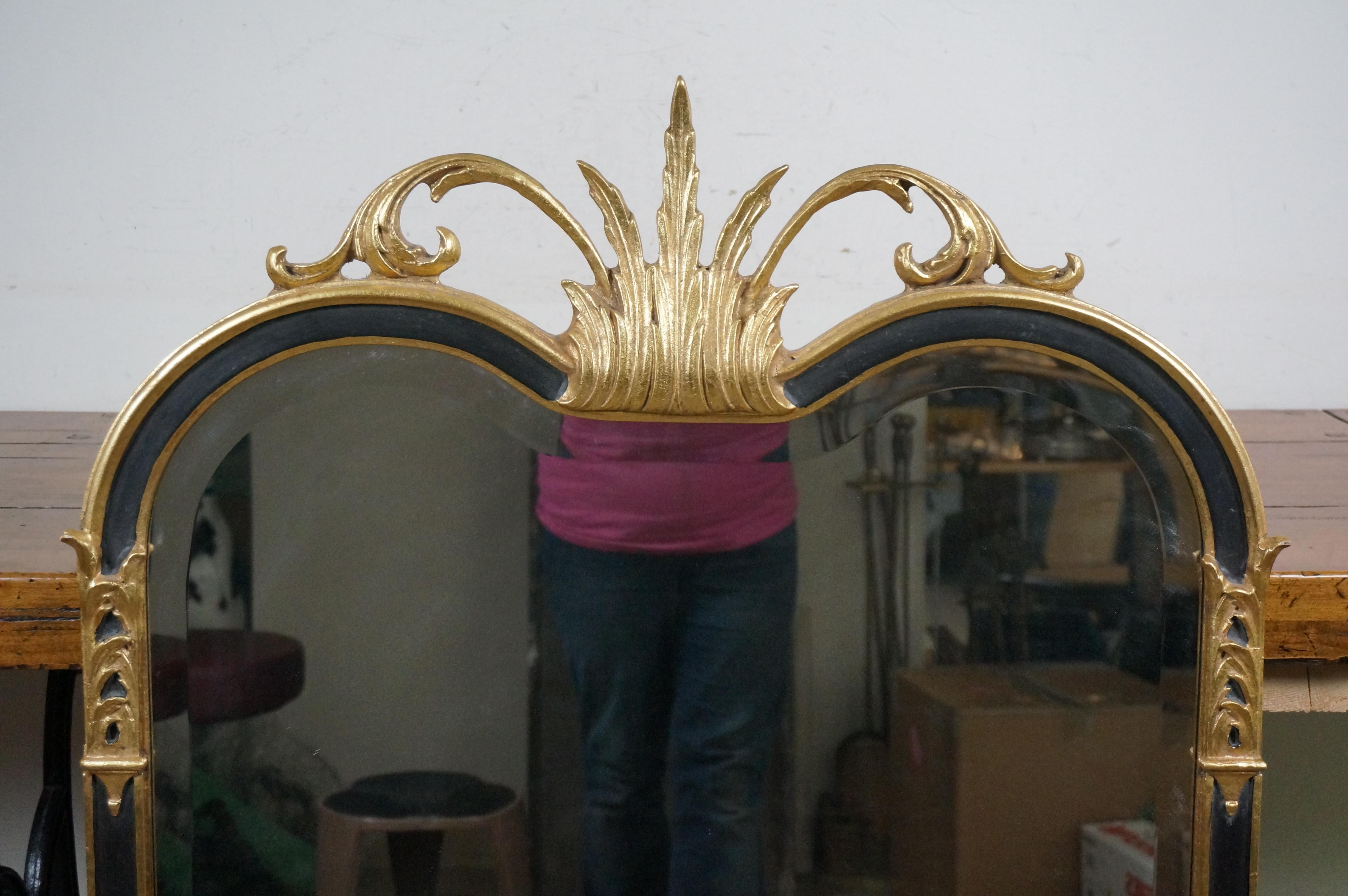 Friedman Brothers Hollywood Regency Empire Black & Gold Wall Vanity Mirror 46