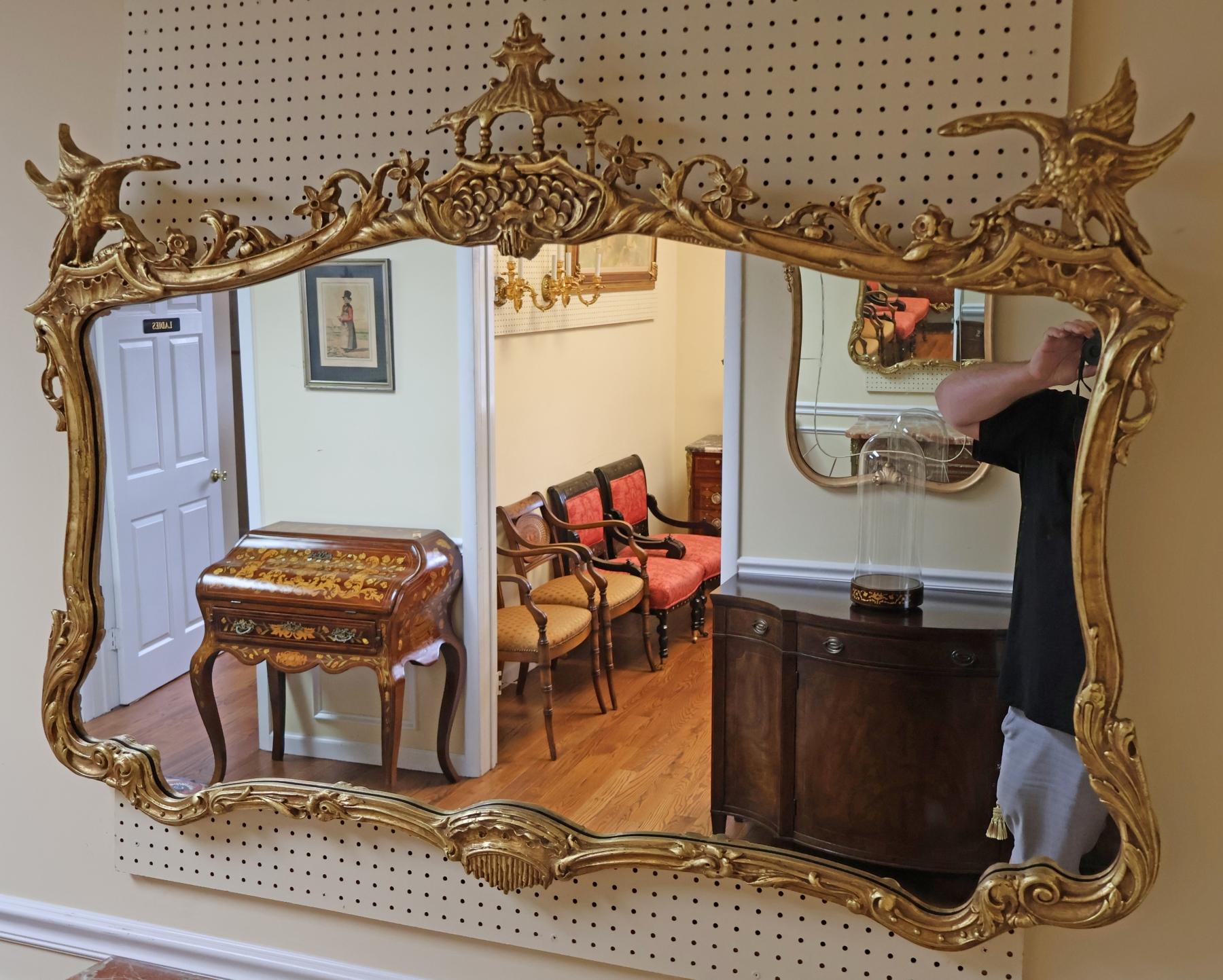 Italian Friedman Brothers Large Gold Pagoda Chinese Chippendale Mirror 56 X 41 For Sale