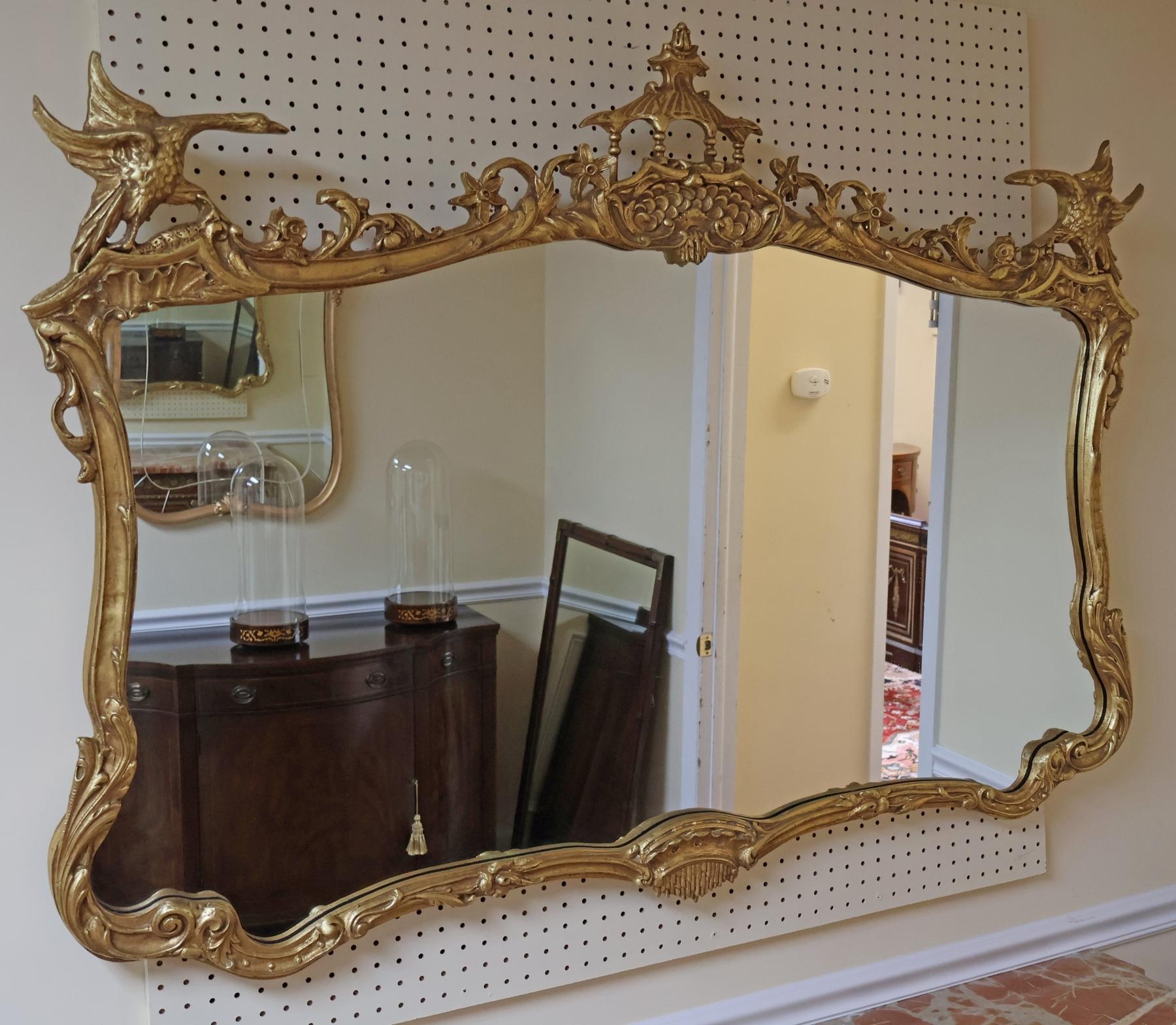 Friedman Brothers Large Gold Pagoda Chinese Chippendale Mirror 56 X 41 In Excellent Condition For Sale In Long Branch, NJ