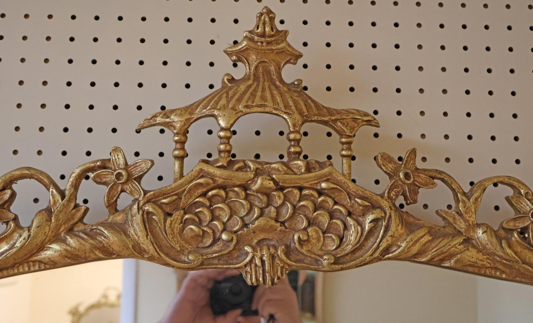 Contemporary Friedman Brothers Large Gold Pagoda Chinese Chippendale Mirror 56 X 41 For Sale