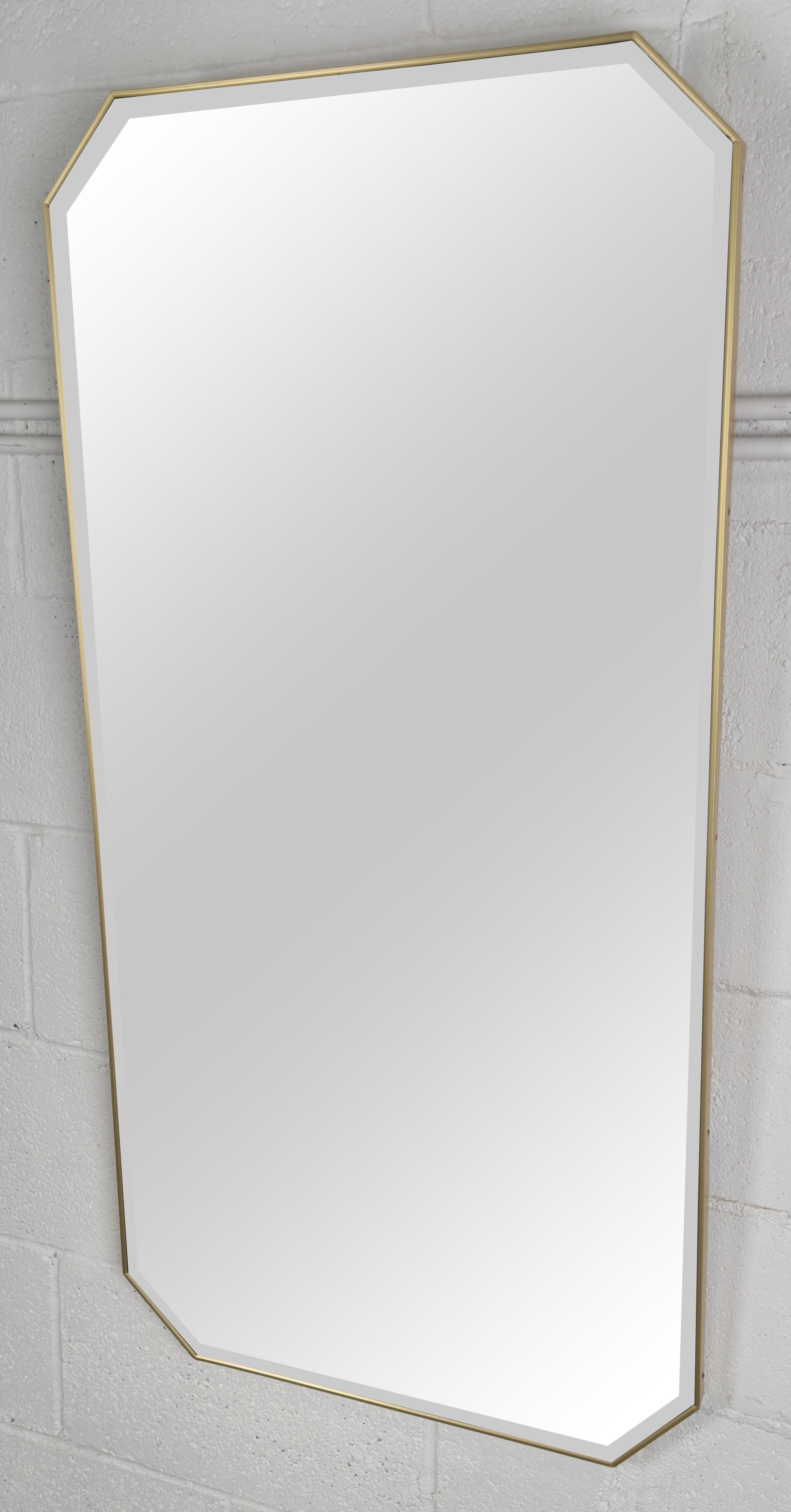 American Friedman Brothers Mid Century Modern Style Beveled & Brass Frame Mirror  For Sale