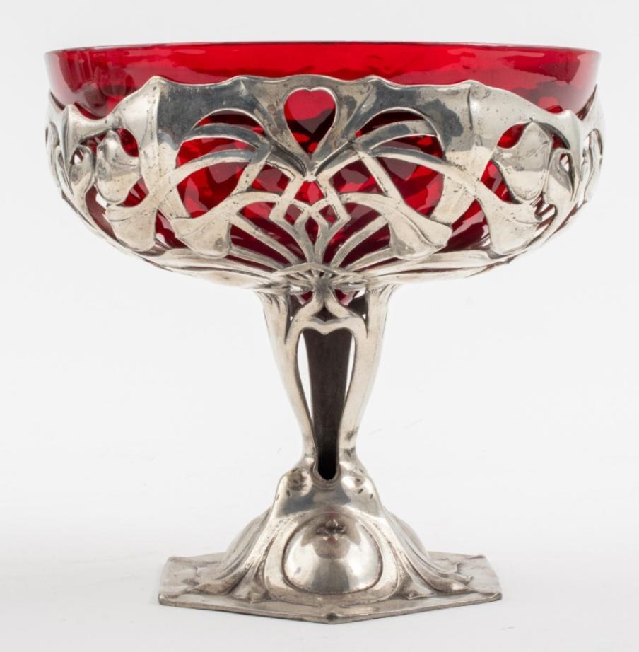 Friedrich Adler Osiris Jugendstil Pewter Compote In Good Condition For Sale In New York, NY
