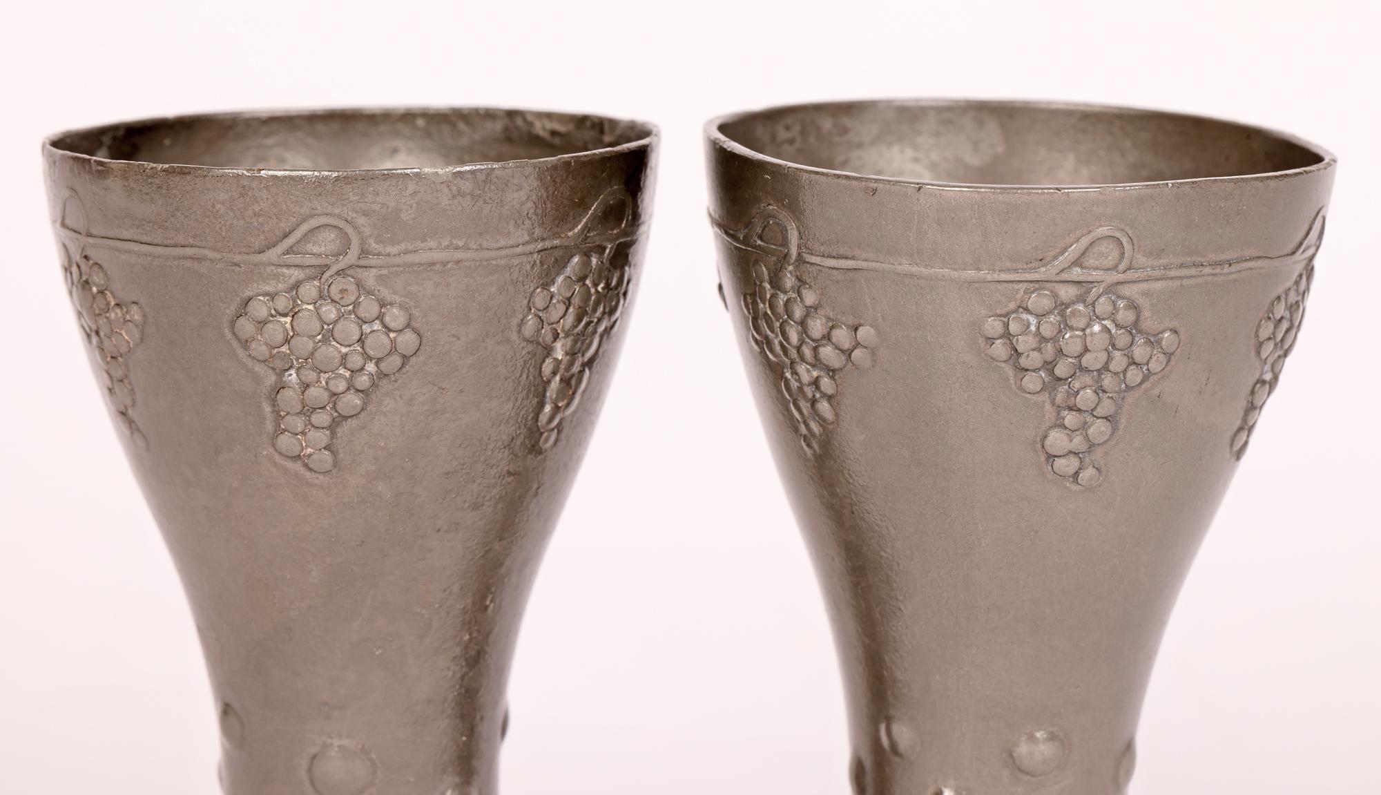 Friedrich Adler Osiris Pair Isis Jugendstil Pewter Wine Goblets Circa 1900  For Sale 12