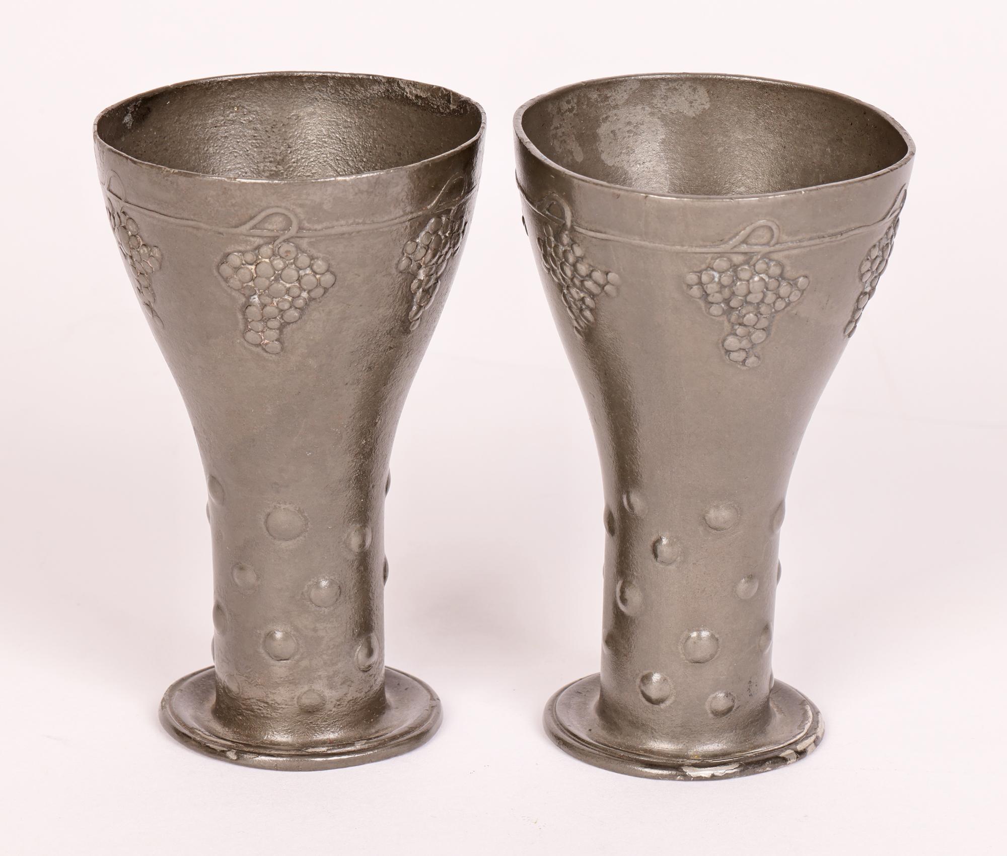 Friedrich Adler Osiris Pair Isis Jugendstil Pewter Wine Goblets Circa 1900  For Sale 2
