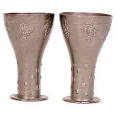 Antique Friedrich Adler Osiris Pair Isis Jugendstil Pewter Wine Goblets Circa 1900 