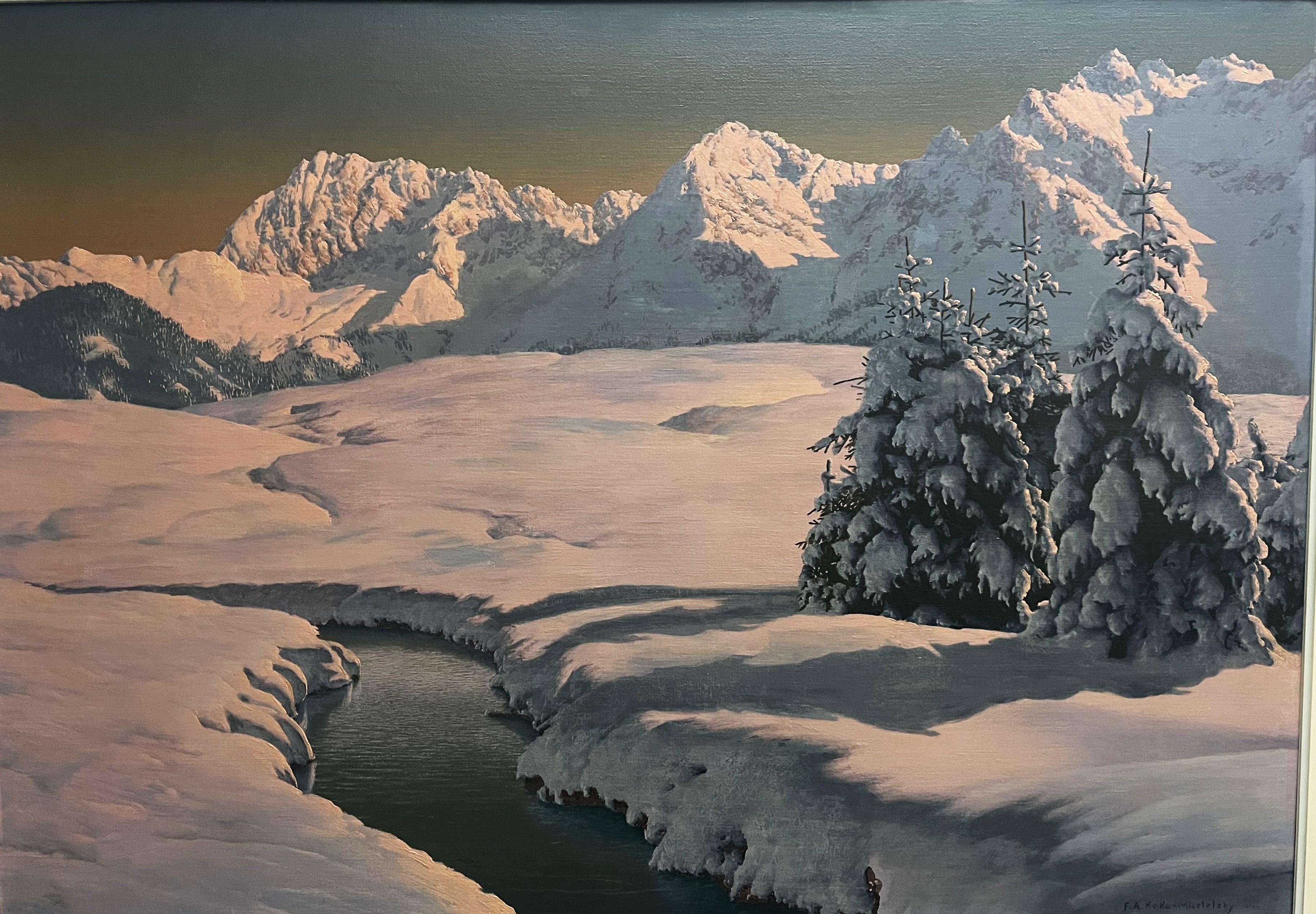Friedrich Albin Koko-Mikoletsky Alpine Sunset Western Karwendel Oil Painting