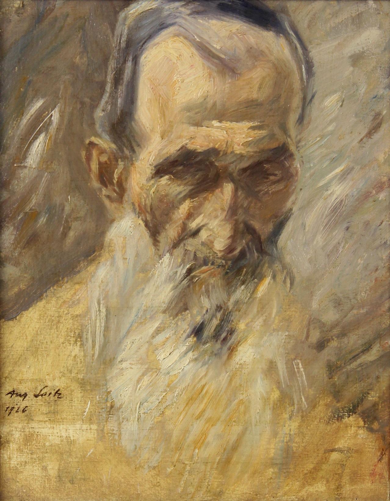 Friedrich August Seitz Figurative Painting - Half-length portrait of an elderly bearded man - Melancholy of a prophet -