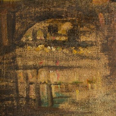 "Augustusbrücke" oil painting of a bridge in Dresden at night, 19th century.