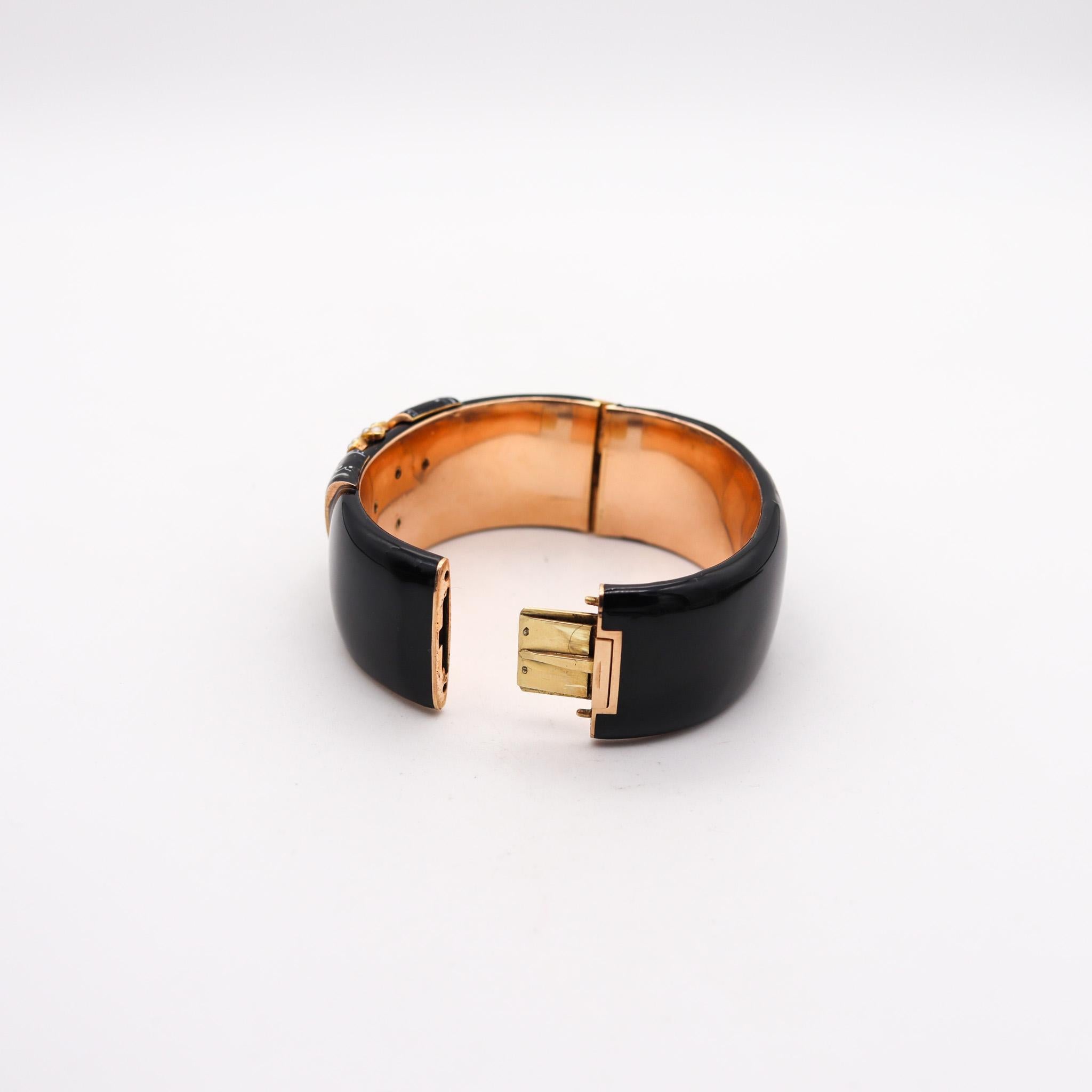 Donna FRIEDRICH DRAXLER 1880 Bangle vittoriano smaltato nero in oro 14Kt con perle in vendita