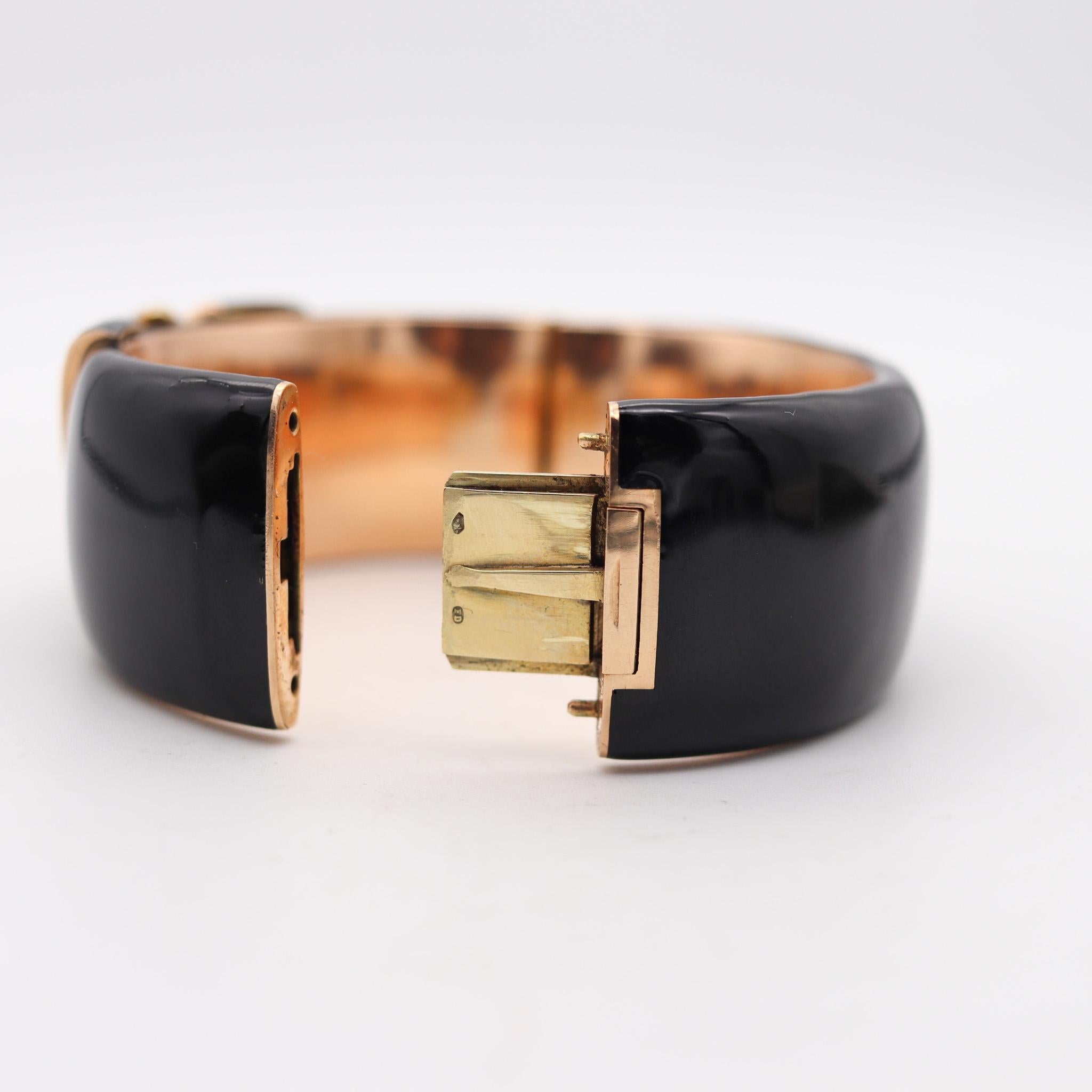 FRIEDRICH DRAXLER 1880 Bangle vittoriano smaltato nero in oro 14Kt con perle in vendita 1