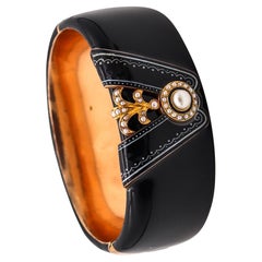 FRIEDRICH DRAXLER 1880 Victorian Black Enameled Bangle In 14Kt Gold With Pearls