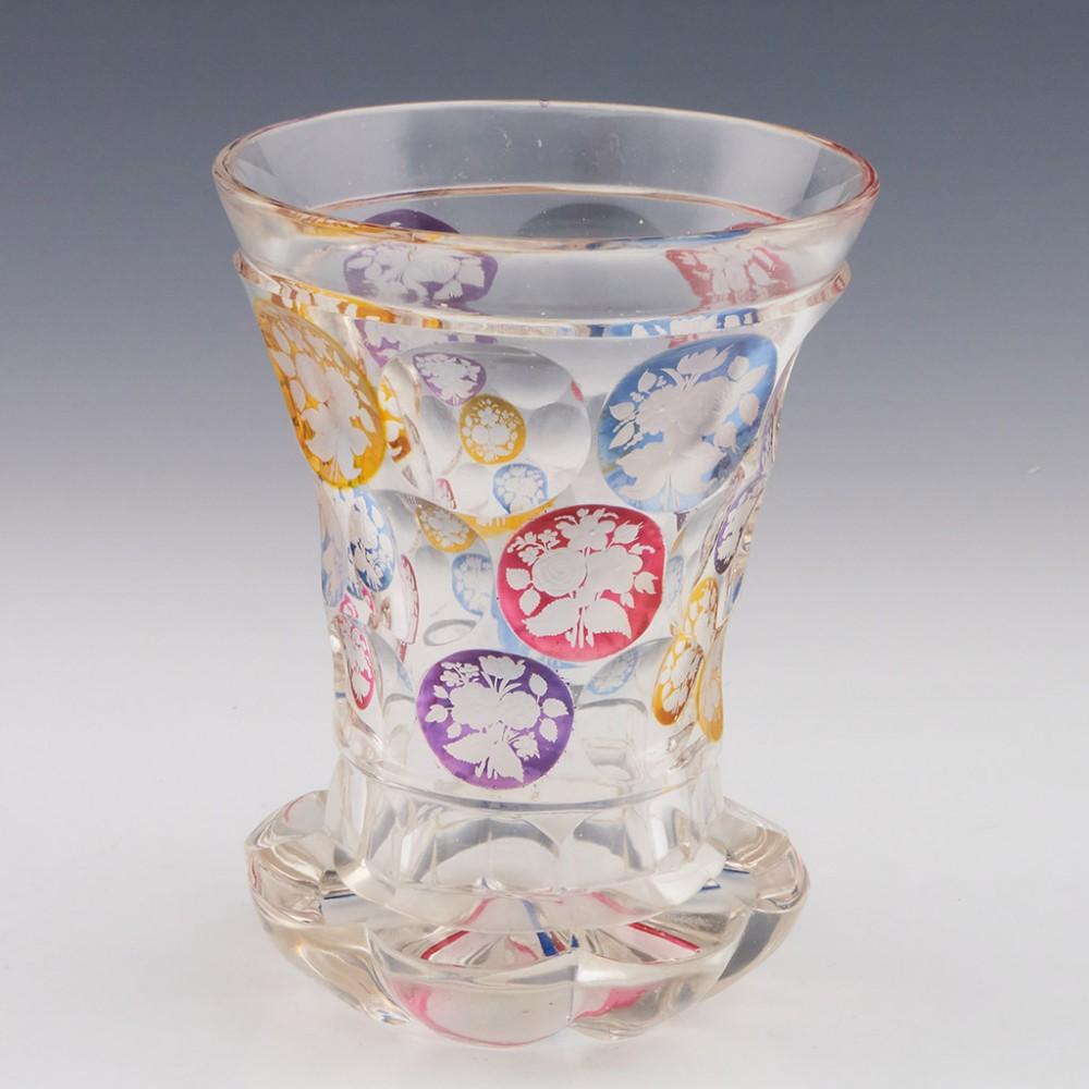 Friedrich Egermann Glass Tumbler, c1840

The Egermann glassworks was founded in the 1800’s by Friedrich Egermann in Novy Bor. The inventive Egermann  devised new methods for the production of marbled and coloured glass, etched and stained glass and