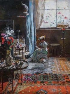 Lady in White Hat In A Moorish Japonais Interior Reading