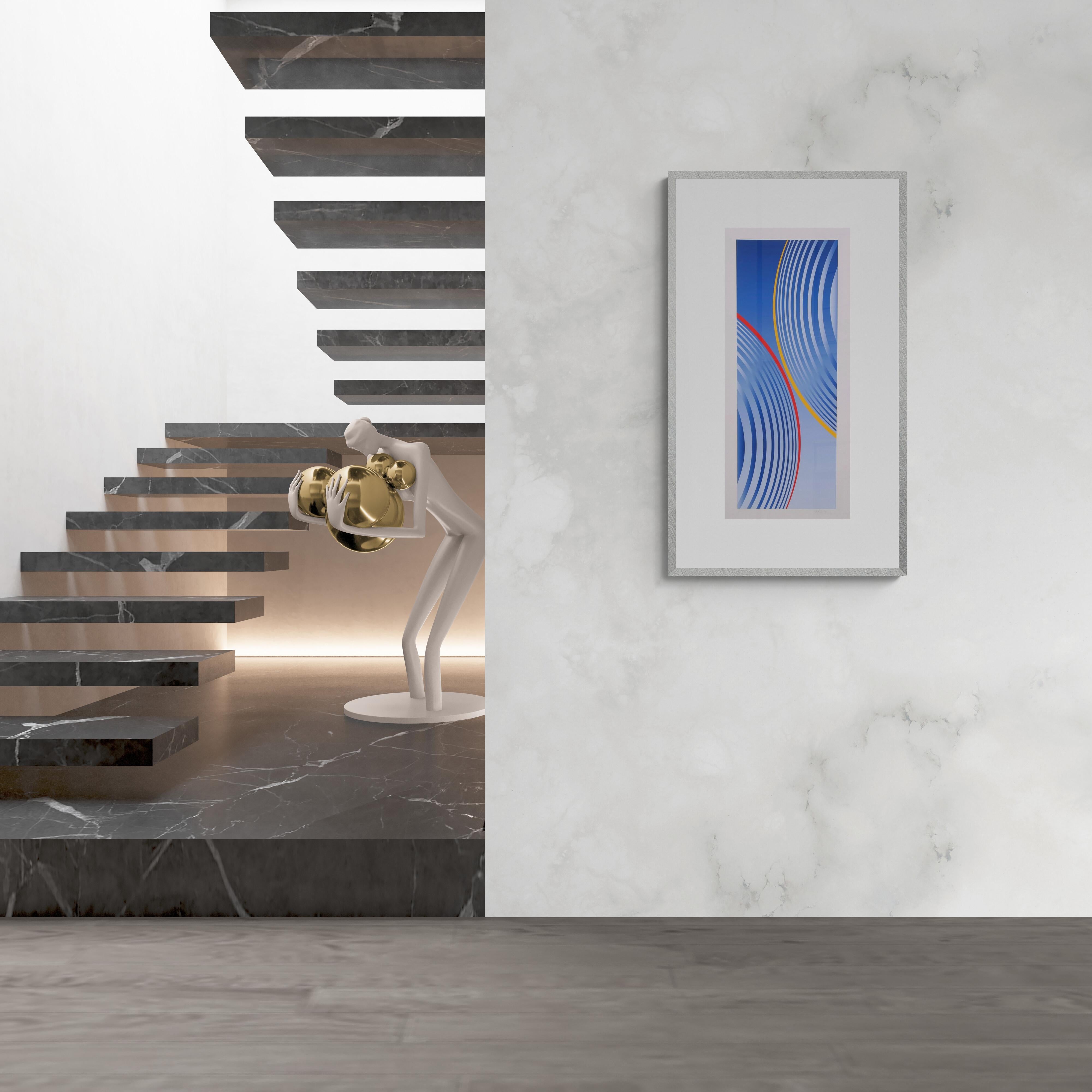 Geometric Column in Blue (Konkrete Kunst, Constructivsm, Geometric, Op-Art) - Modern Print by Friedrich Geiler