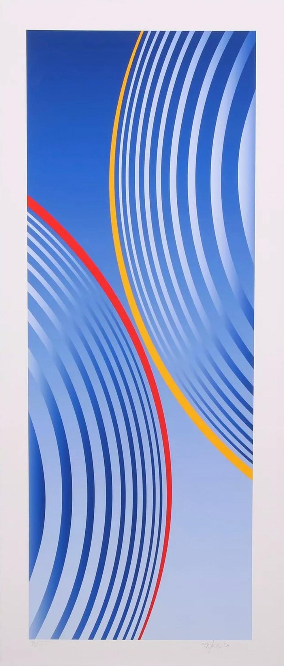 Friedrich Geiler Abstract Print - Geometric Column in Blue (Konkrete Kunst, Constructivsm, Geometric, Op-Art)