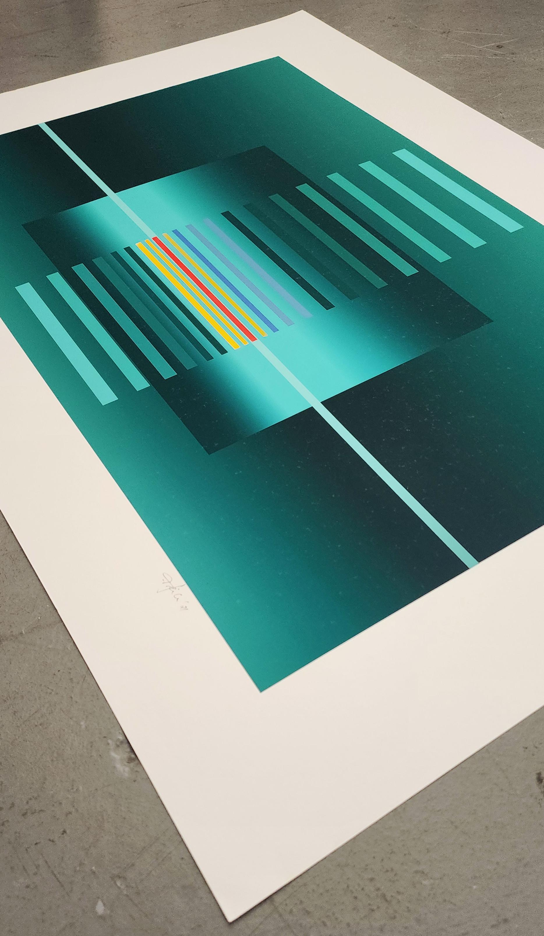 Geometric Compositions in Blue, Green and Gray - 3 x PRINTS (Geometric) For Sale 6