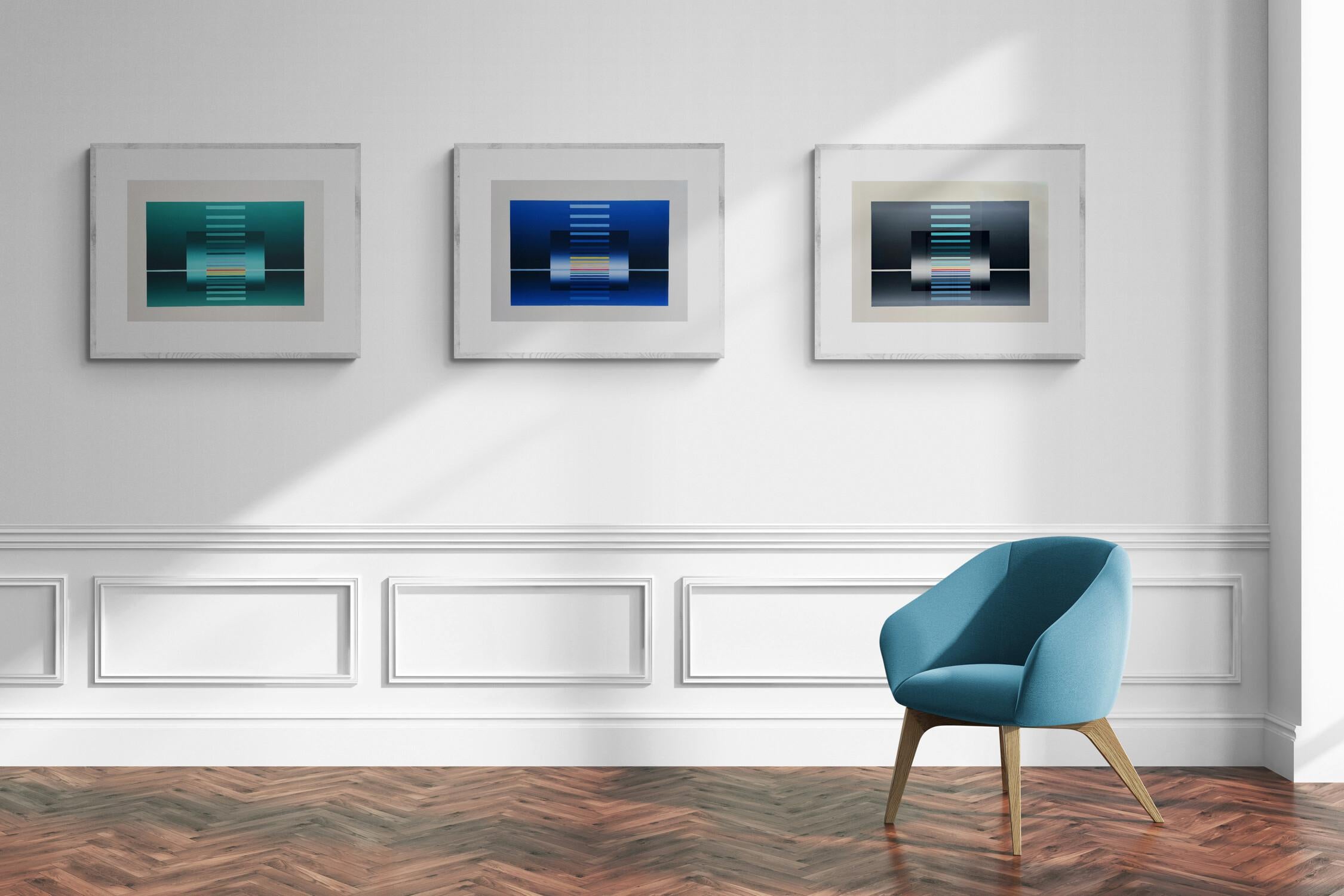 Geometric Compositions in Blue, Green and Gray - 3 x PRINTS (Geometric) - Print by Friedrich Geiler