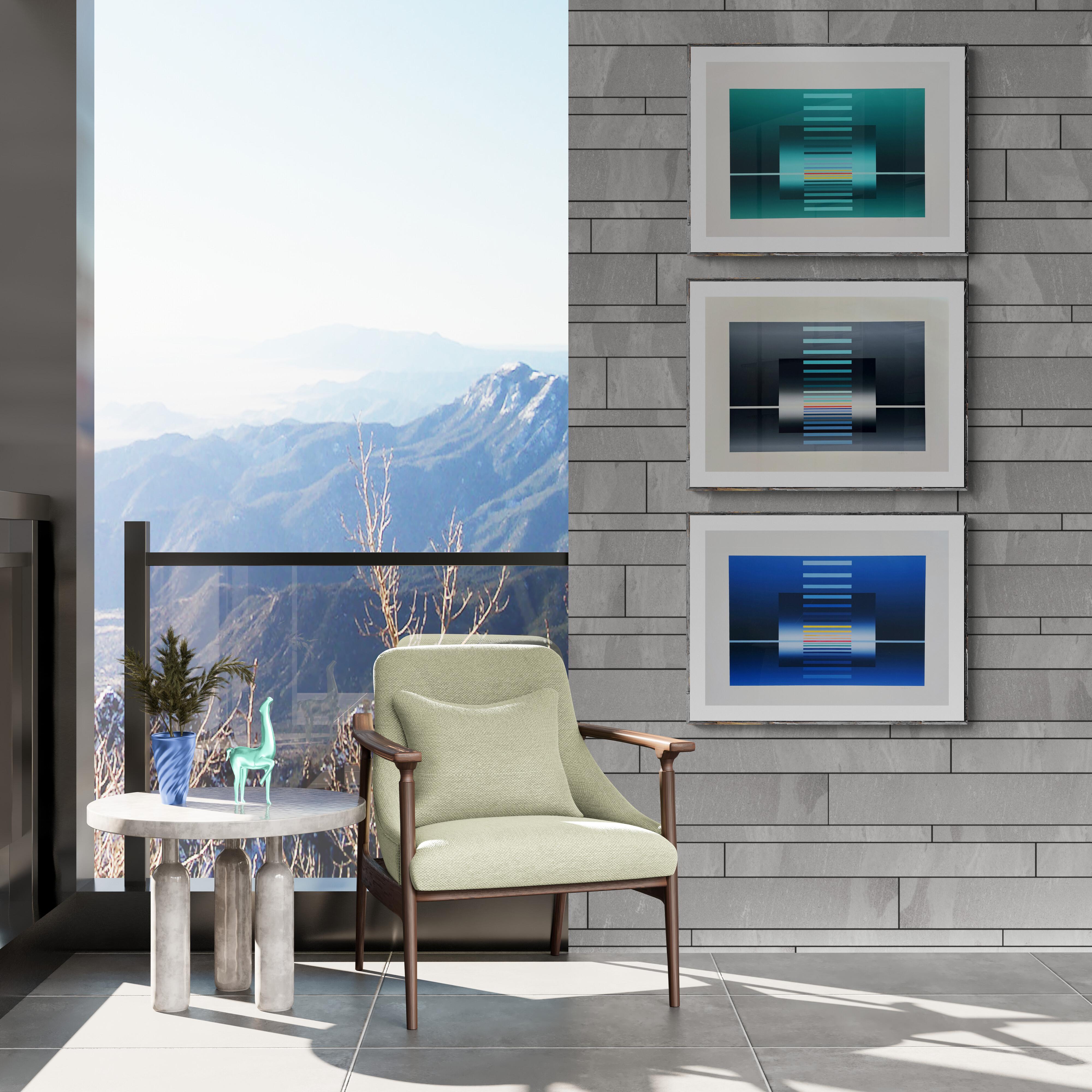 Friedrich Geiler
Geometric Compositions in Blue, Green and Gray - 3 x PRINTS (Constructivsm, Geometric Abstract, Op-Art)
Giclee on heavy cotton paper
2021
Size: 18.89 x 24.01 inches (48 x 61 cm) (EACH)
Edition: 25
Signed, dated and inscribed