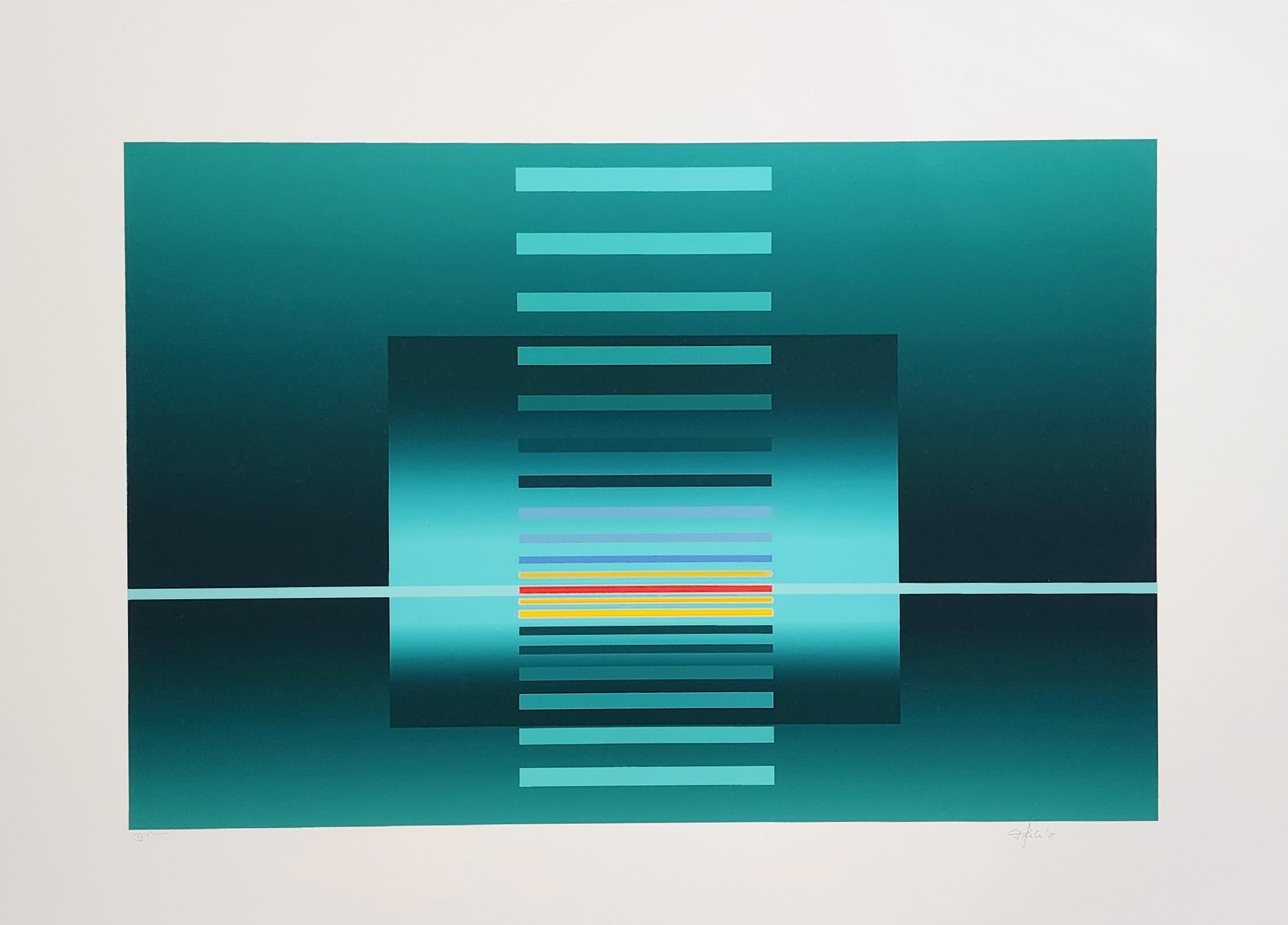 Geometric Compositions in Blue, Green and Gray - 3 x PRINTS (Geometric) For Sale 2