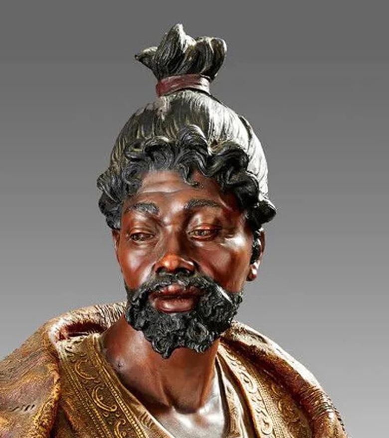 Friedrich Goldscheider (1845 - 1897). Bust of Moor. Polychrome terracotta. Marked reserved and numbered reproduction.
circa 1890.
 