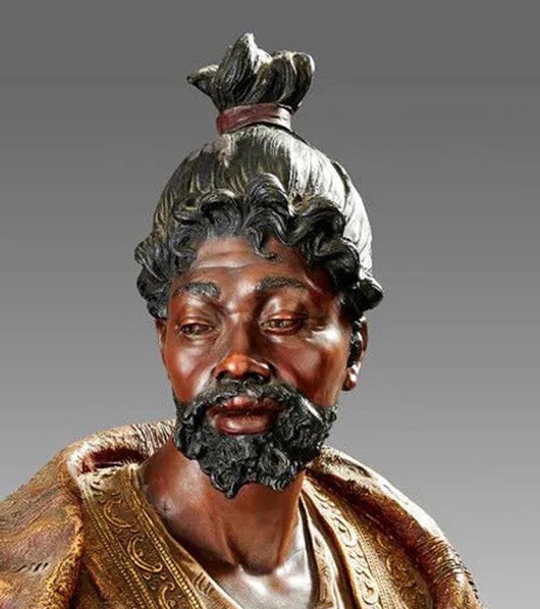 Friedrich Goldscheider (1845 - 1897). Bust of Moor. Polychrome terracotta. Marked reserved and numbered reproduction.
circa 1890.
 