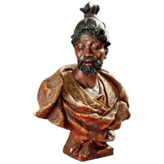 Antique Friedrich Goldscheider '1845-1897', Bust of Moor, Polychrome Terracotta, 1890