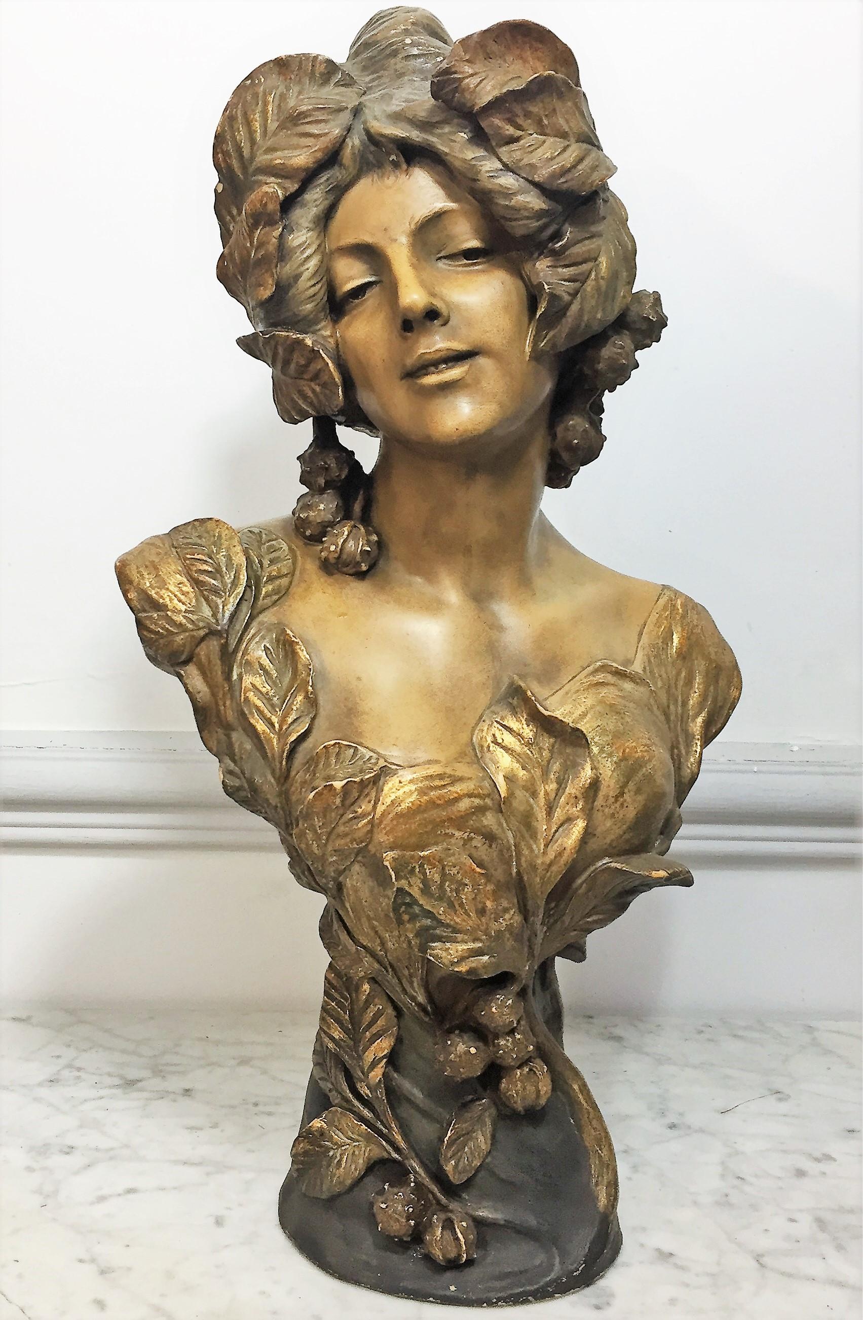 F. Goldscheider – große weibliche Büste aus polychromer Terrakotta – Jugendstil, signiert im Angebot 8