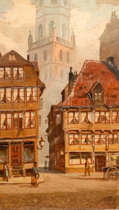 Friedrich Harden (1861-1921) - Óleo de finales del siglo XIX, Escena callejera de Hamburgo