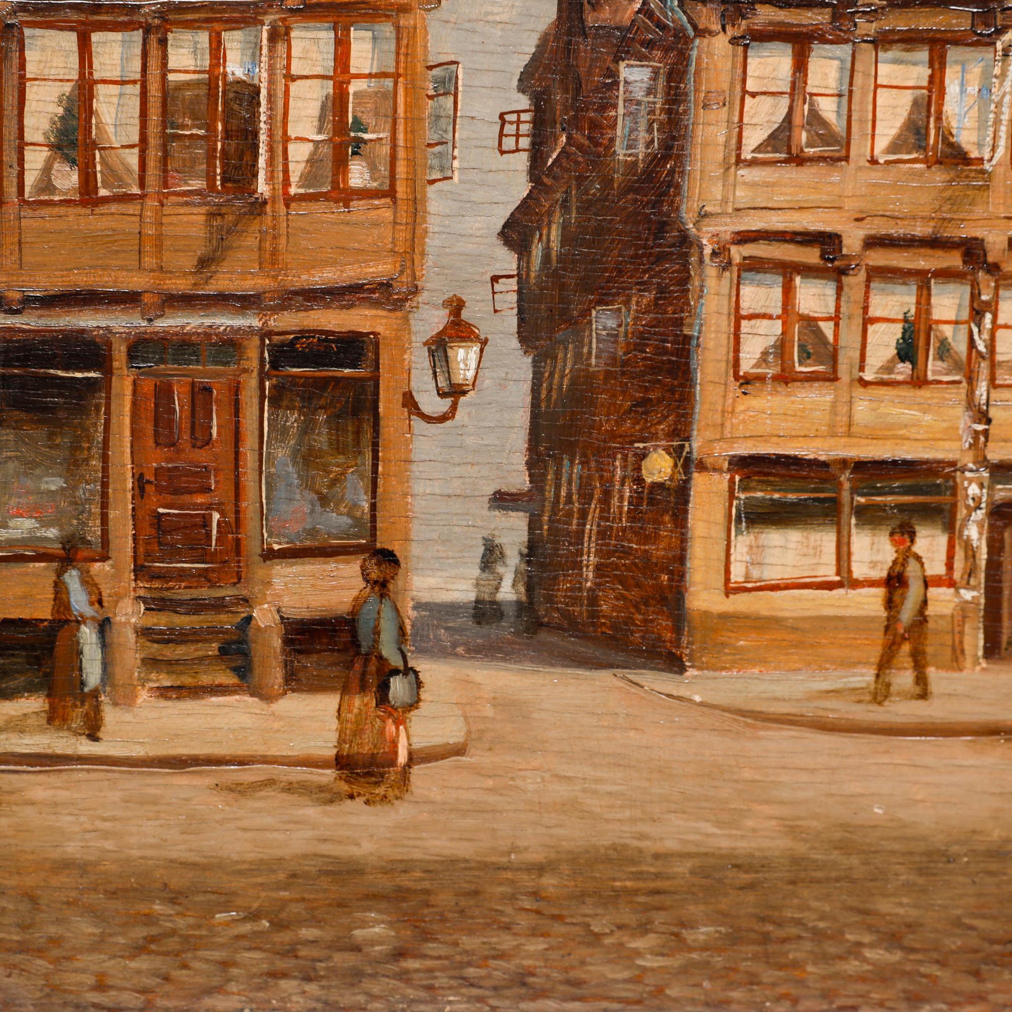 Friedrich Harden (1861-1921) - Olio della fine del XIX secolo, scena di strada di Amburgo in vendita 3