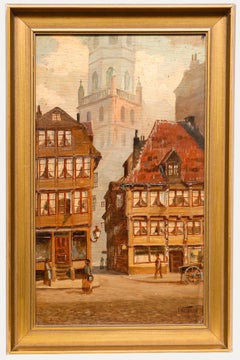 Friedrich Harden (1861-1921) - Olio della fine del XIX secolo, scena di strada di Amburgo