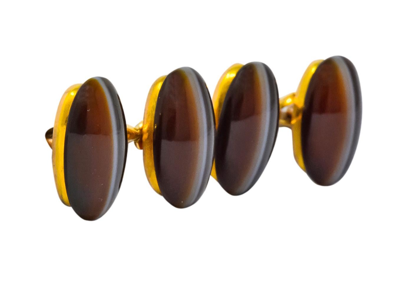 Women's or Men's Friedrich Hartung Victorian Agate 14 Karat Gold French Men's Cufflink Dress Set