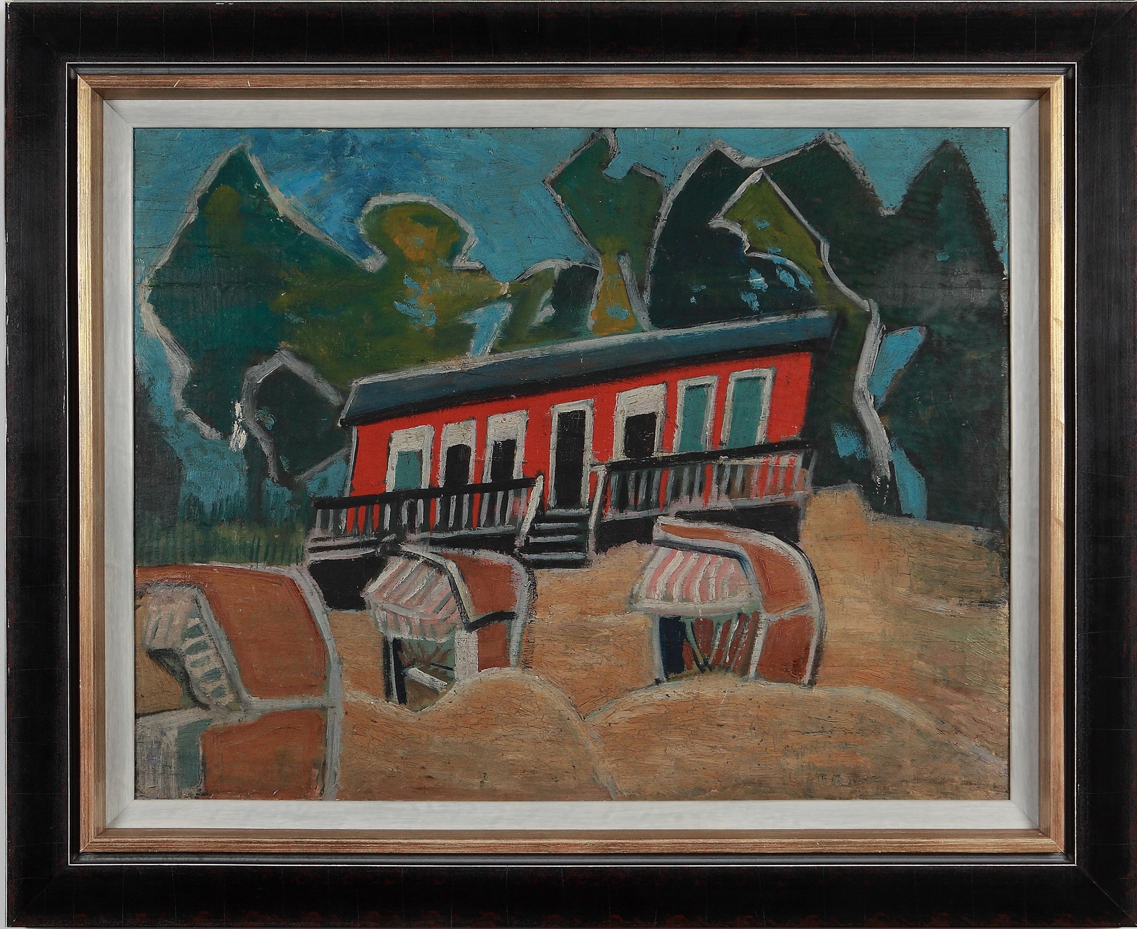 Friedrich Karl Gotsch, Ölgemälde auf Holz, ca. 1928, Rotes Haus am Strand 2