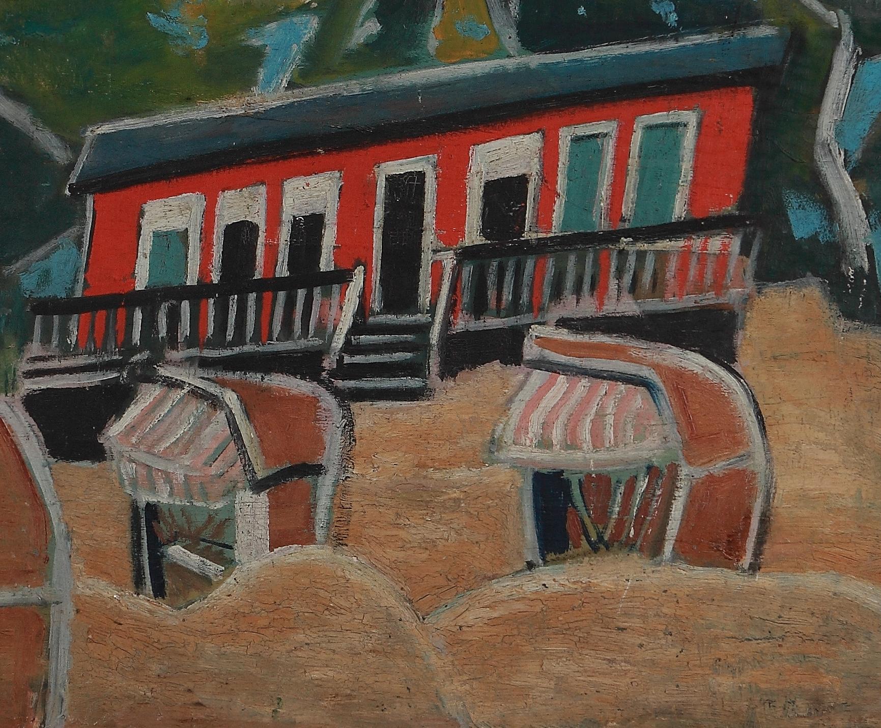Friedrich Karl Gotsch Oil Painting on Wood ca. 1928, Rotes Haus am Strand 1