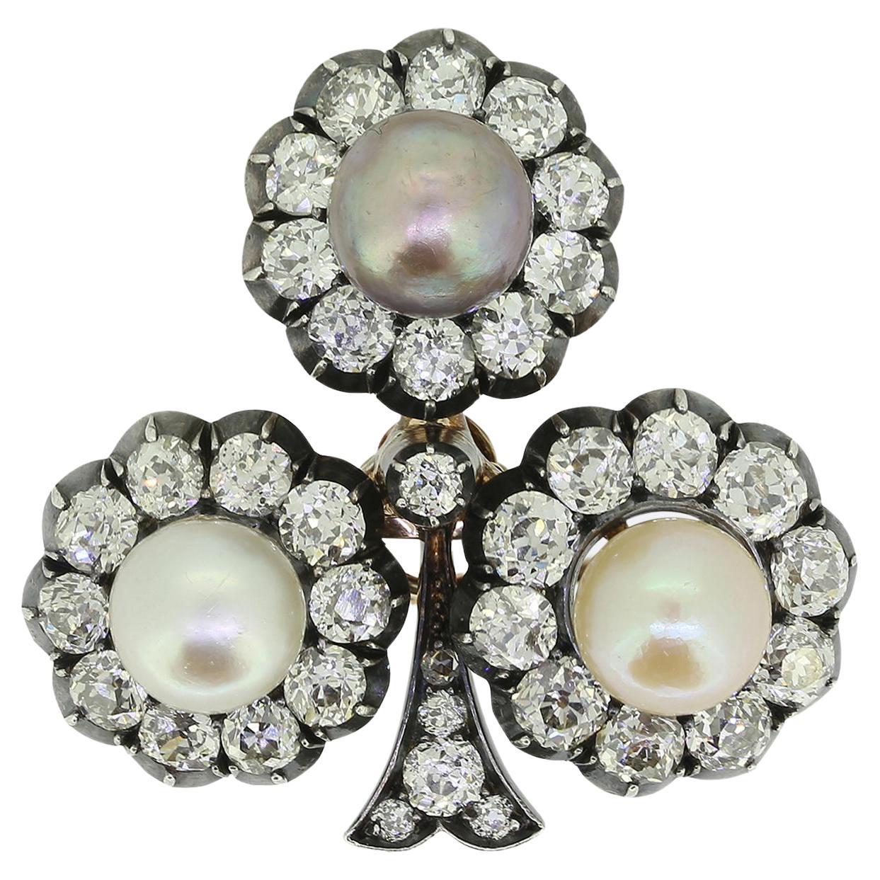 Friedrich Köchli Pearl and Diamond Clover Brooch