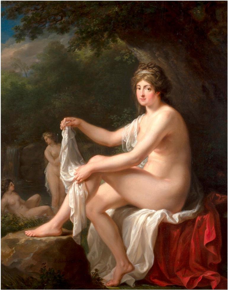 Diane se baignant 18e siècle Huile sur toile de Friedrich Olenhanz 1765-1839