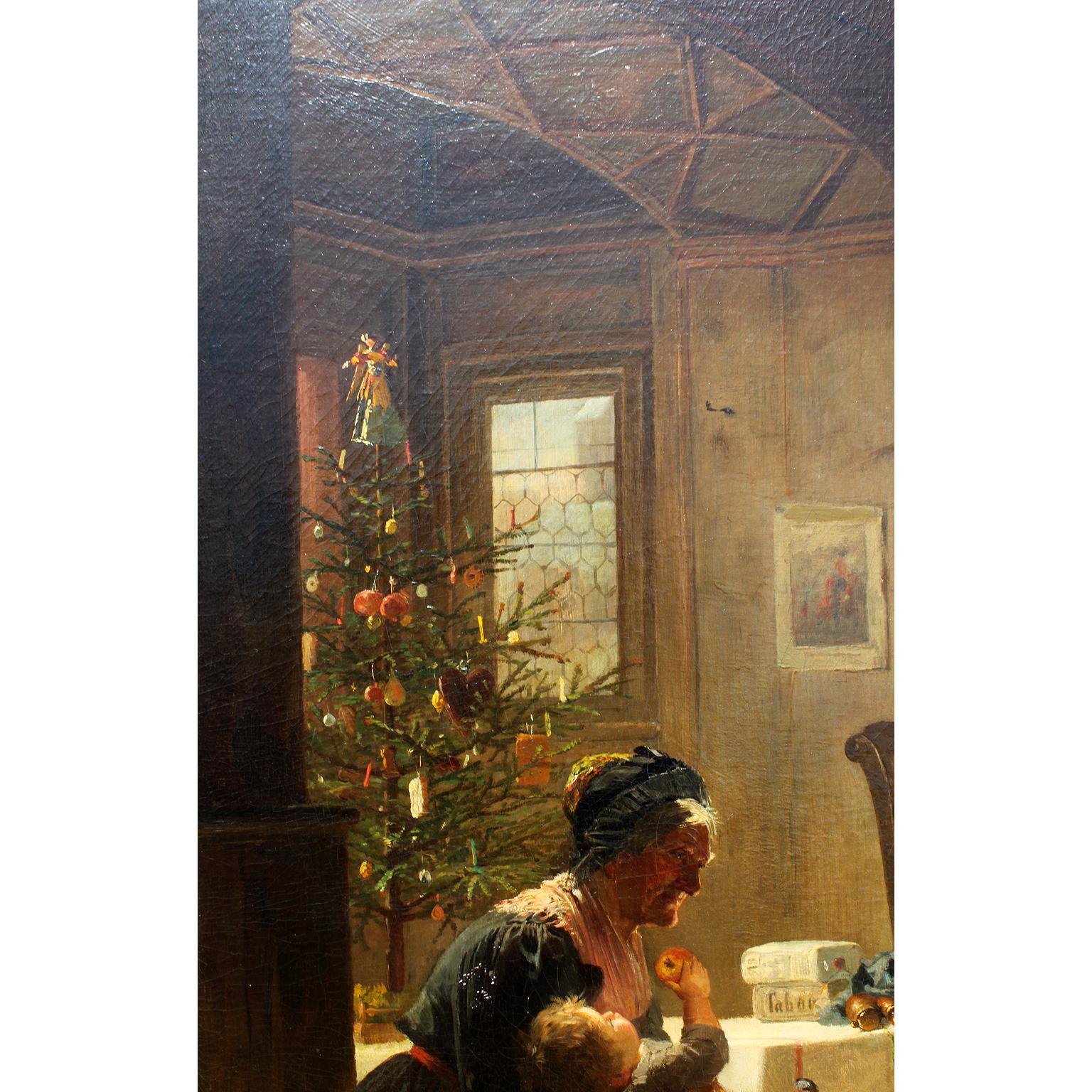 Fine & Large Ölgemälde auf Leinwand, 19. Jahrhundert, „New Year's Day at The Grandfather's“, Ölgemälde im Angebot 13