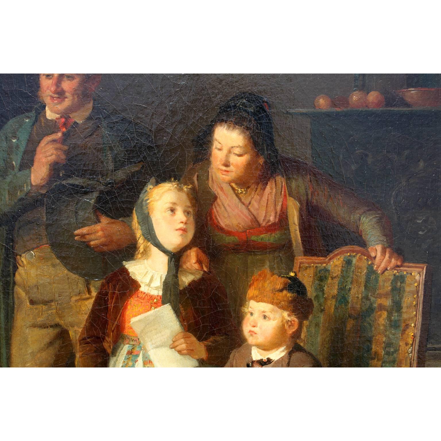 Huile sur toile de Friedrich Ortlieb représentant des enfants fêtant Noël en vente 5