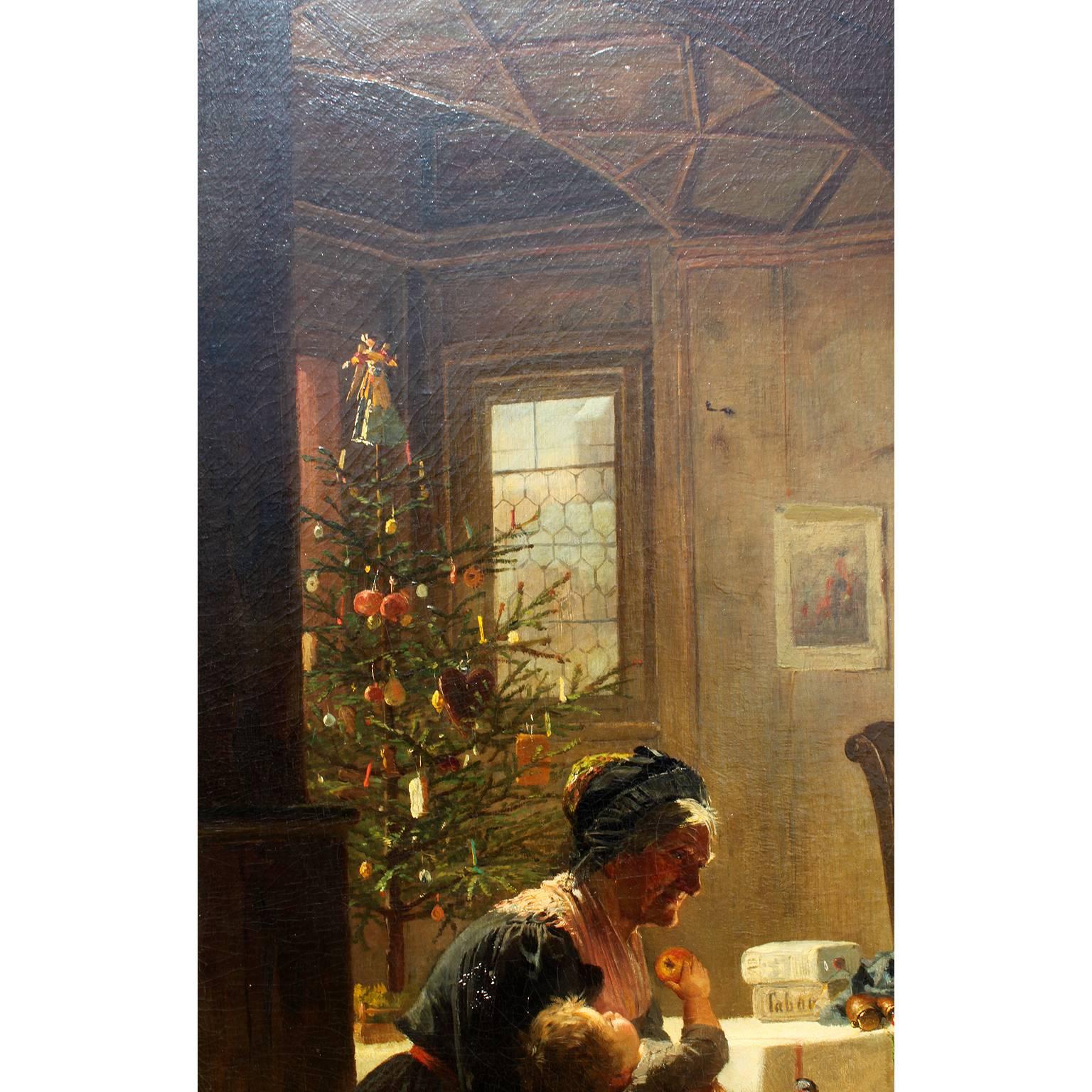 Huile sur toile de Friedrich Ortlieb représentant des enfants fêtant Noël en vente 8