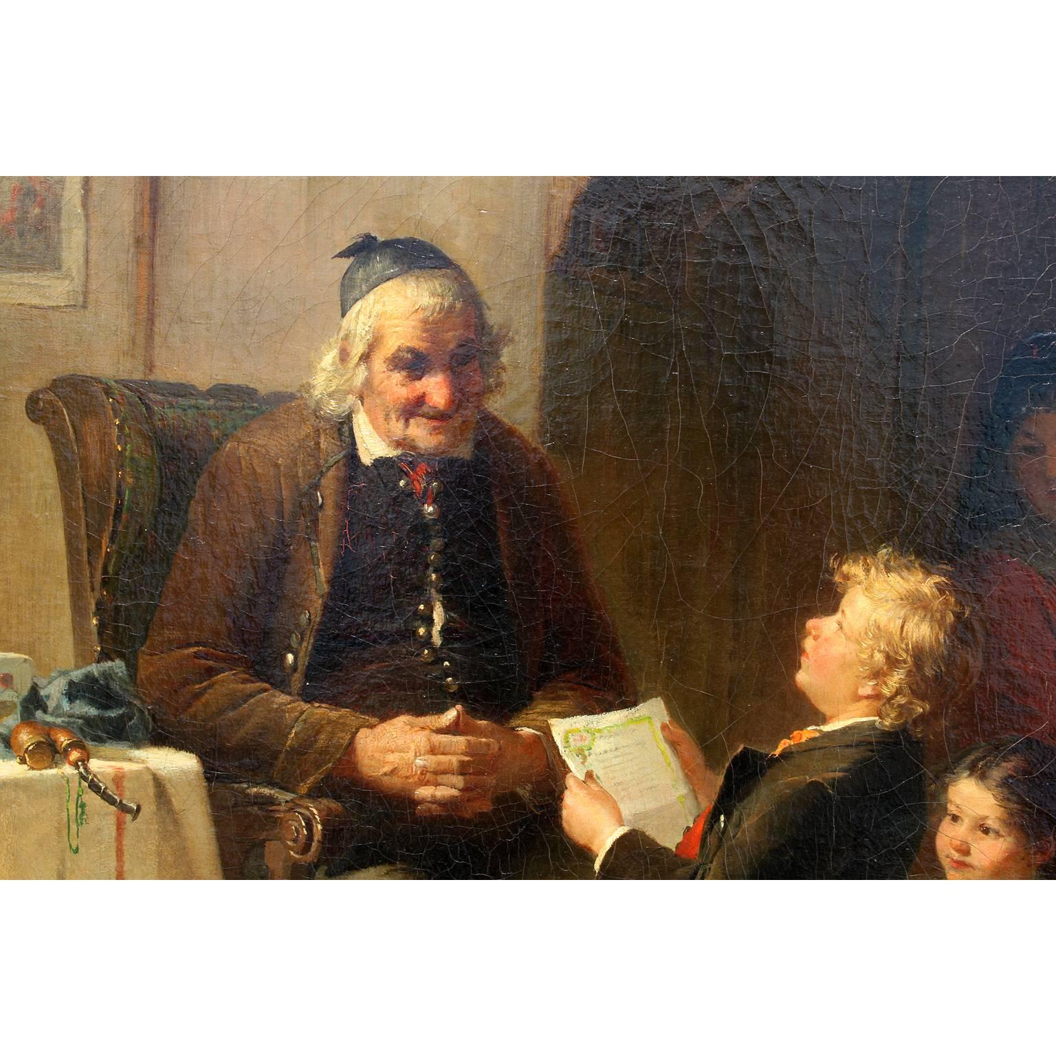 Allemand Huile sur toile de Friedrich Ortlieb représentant des enfants fêtant Noël en vente