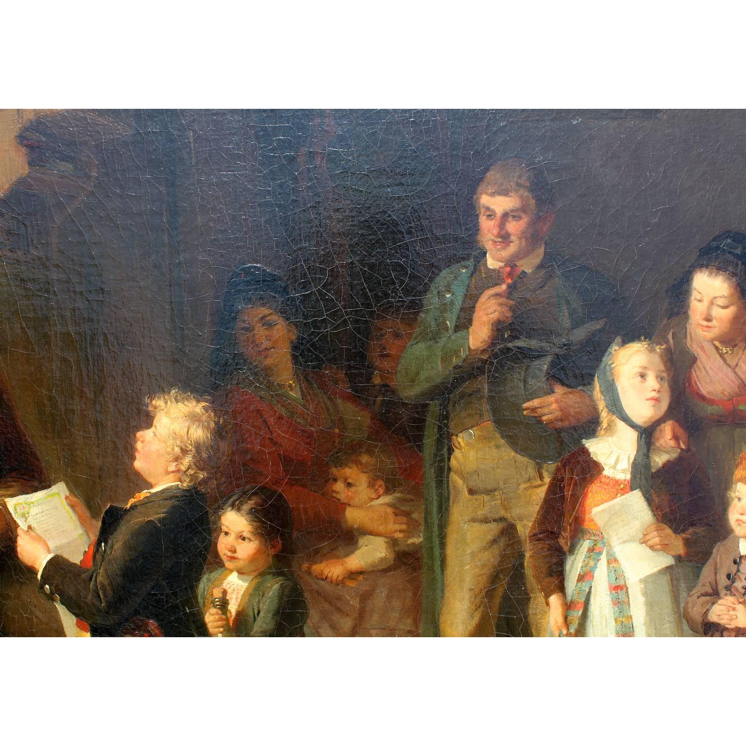 XIXe siècle Huile sur toile de Friedrich Ortlieb représentant des enfants fêtant Noël en vente