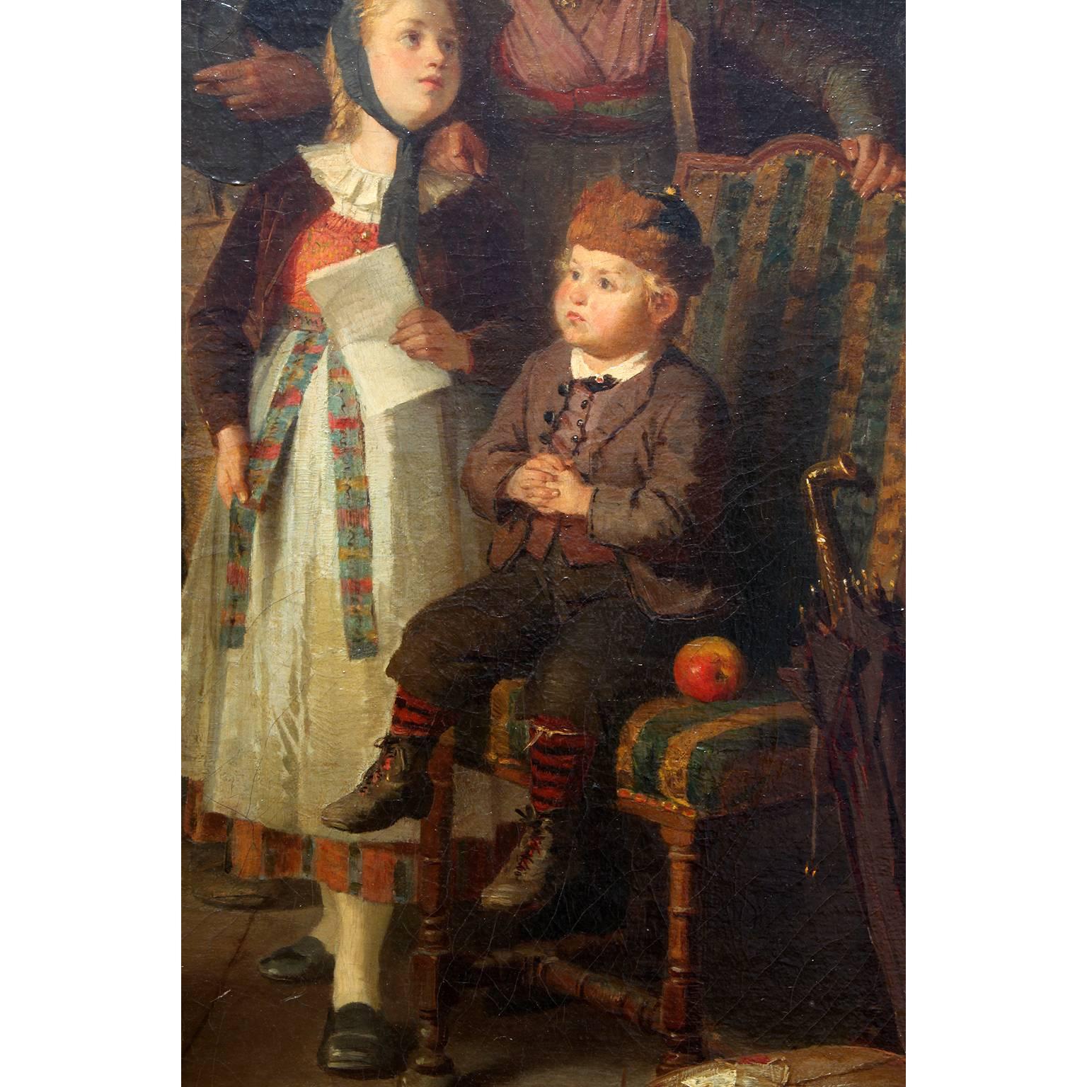 19th Century Friedrich Ortlieb Oil on Canvas Children Celebrate Christmas For Sale