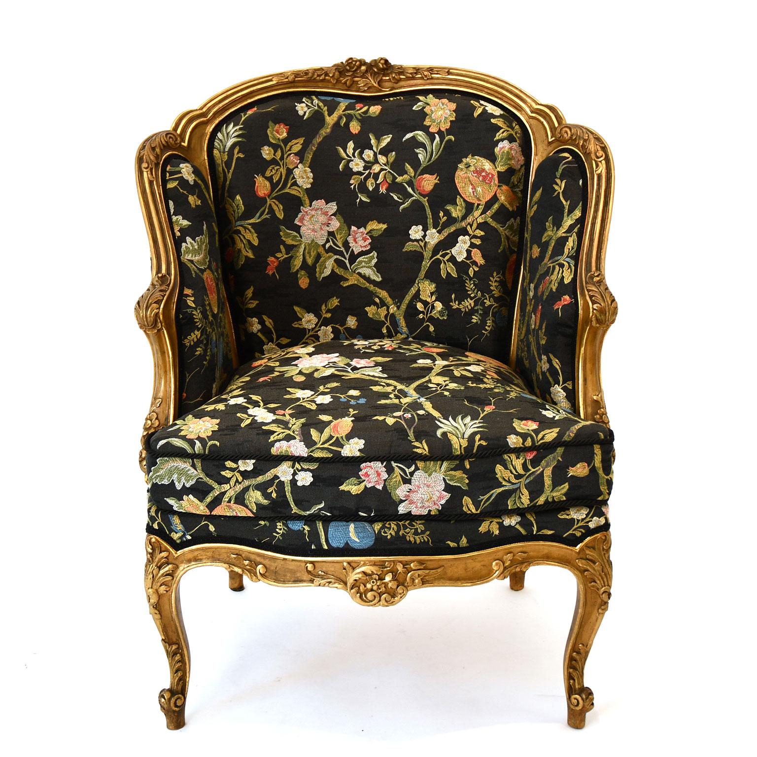 Armchair by Friedrich Otto Schmidt, the famous Viennese workshop which made also some items for the Wiener Werkstatte.
The chair was made between 1880 - 1920. Wooden frame, lacquered in gold. We partly renew the colour. New upholstery and flower