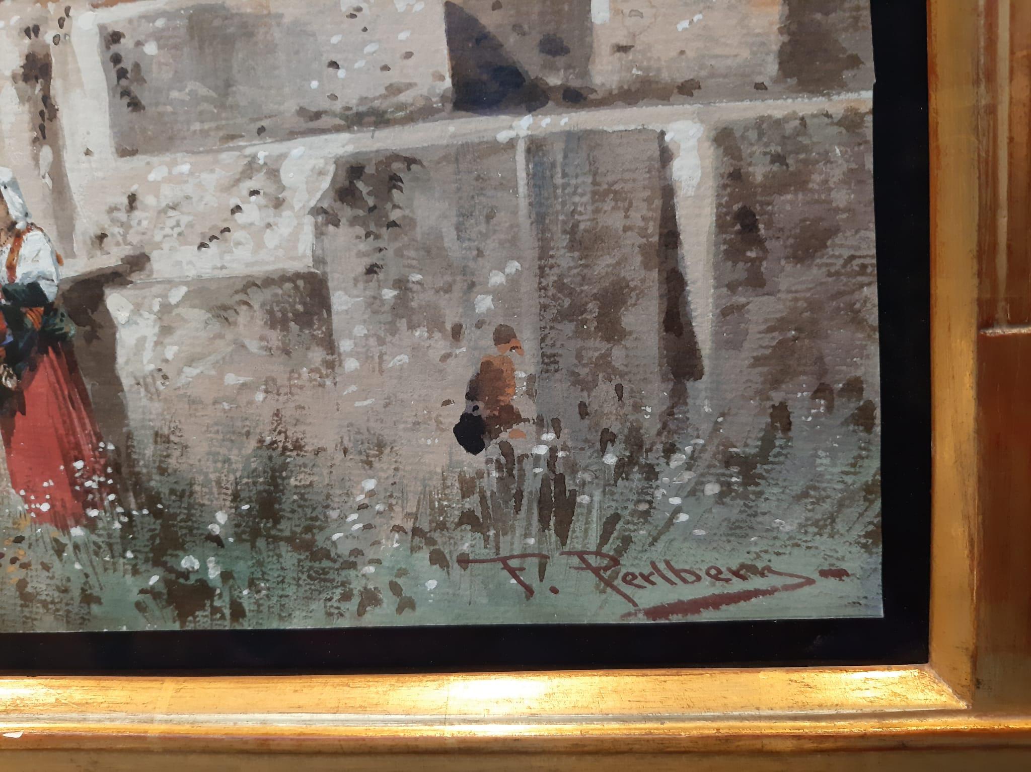 MOTHER AND DAUGHTER IN FRONT OF THE TEMPLE OF NEPTUNE IN PAESTUM
Friedrich Perlberg
1900

Watercolor on Paper, signed lower right: F. Perlberg and inscribed lower left: Neptunes Temple in Pästum

Friedrich Perlberg's accurate depiction of the Temple